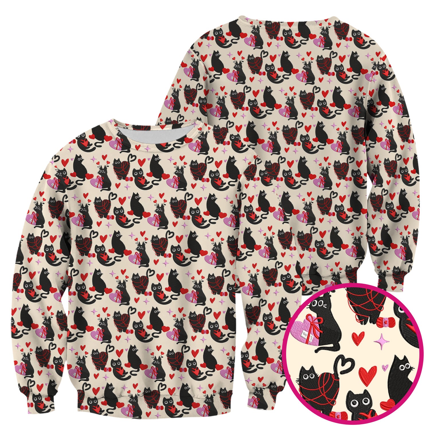 Valentine’s Day Scrub Top, Cute Black Cat With Heart Pattern Nurse Shirt, Breathable Fabrics Nursing Uniform