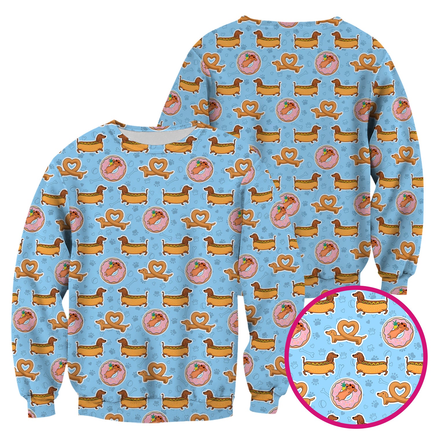 Cute Dachshund Donut Heart Pattern Scrub Top, Comfortable Scrubs For Nurses