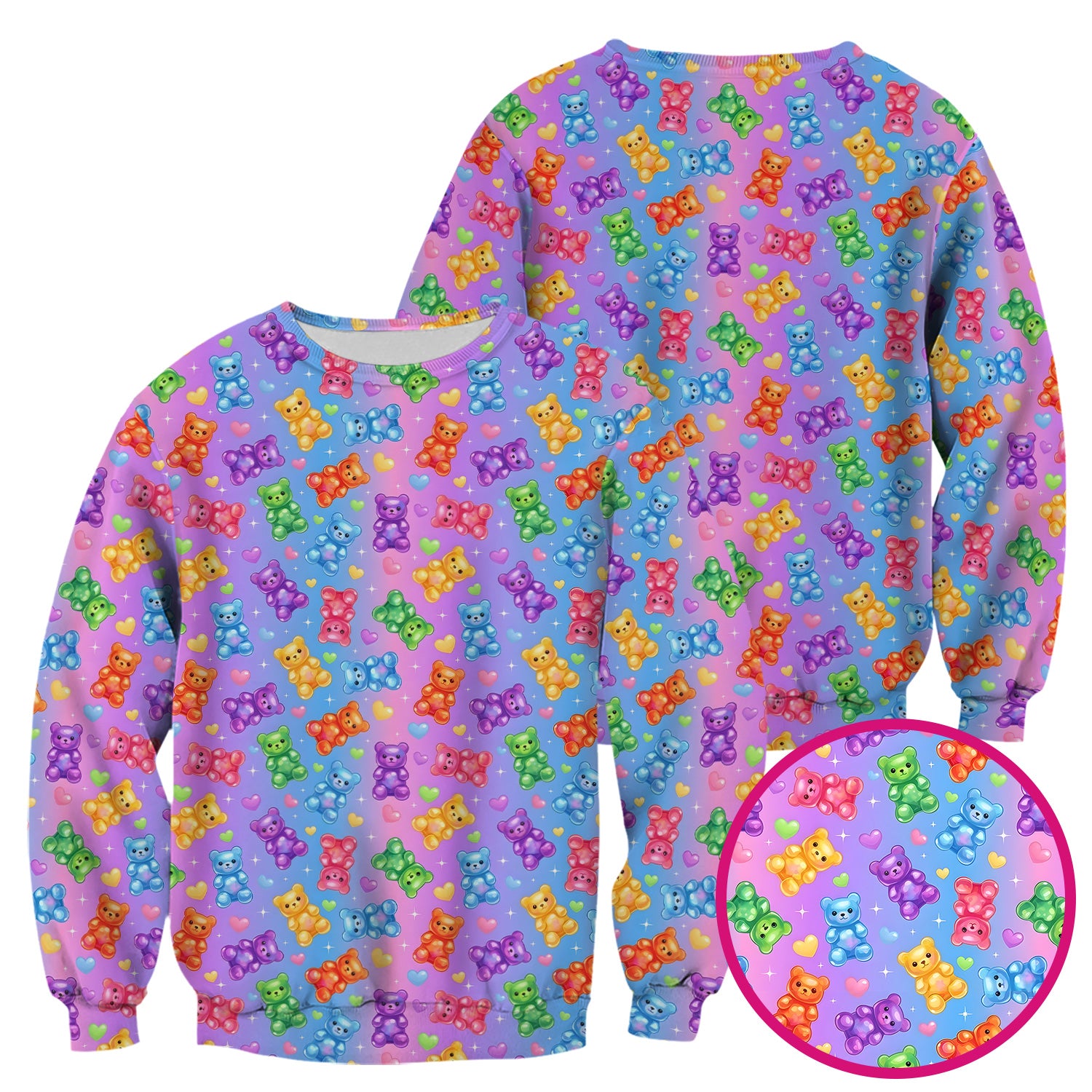 Colorful Gummy Bear Pattern Scrub Top, Breathable Fabrics Nursing Uniform