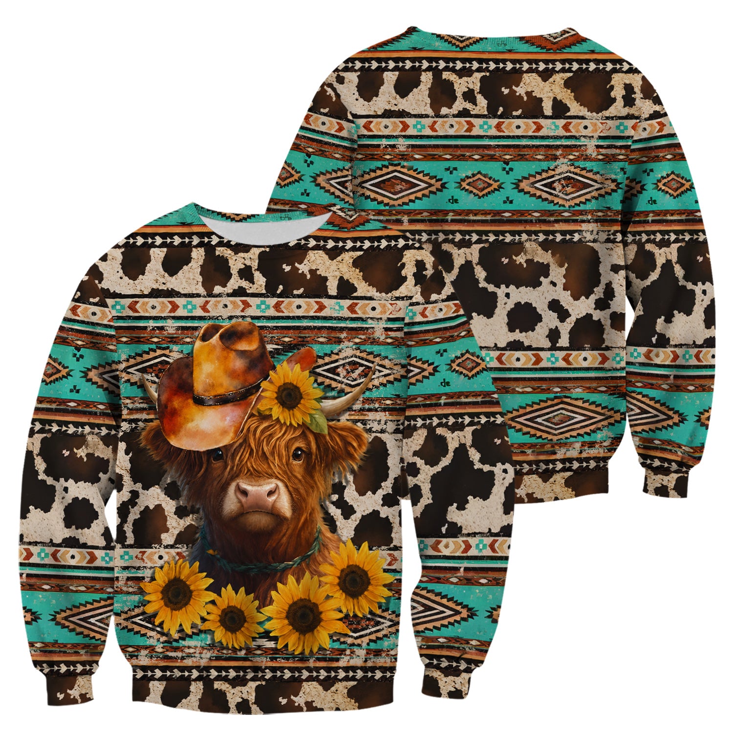 Western Highland Cow Sunflowers Print Scrub Top, Comfortable Scrubs for Nurses