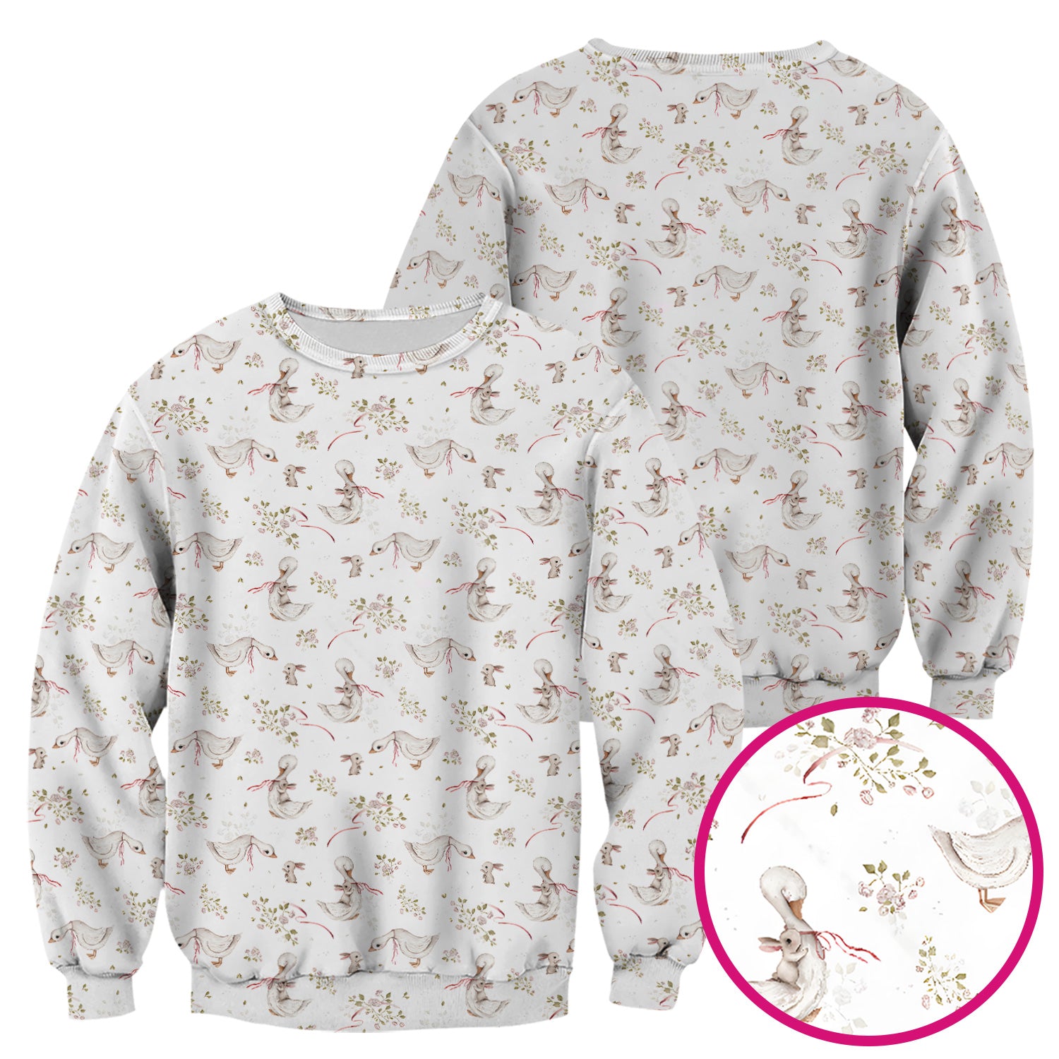 Cute Duck Bunny Floral Print Scrub Top, Breathable Fabrics Nursing Uniform, Easter