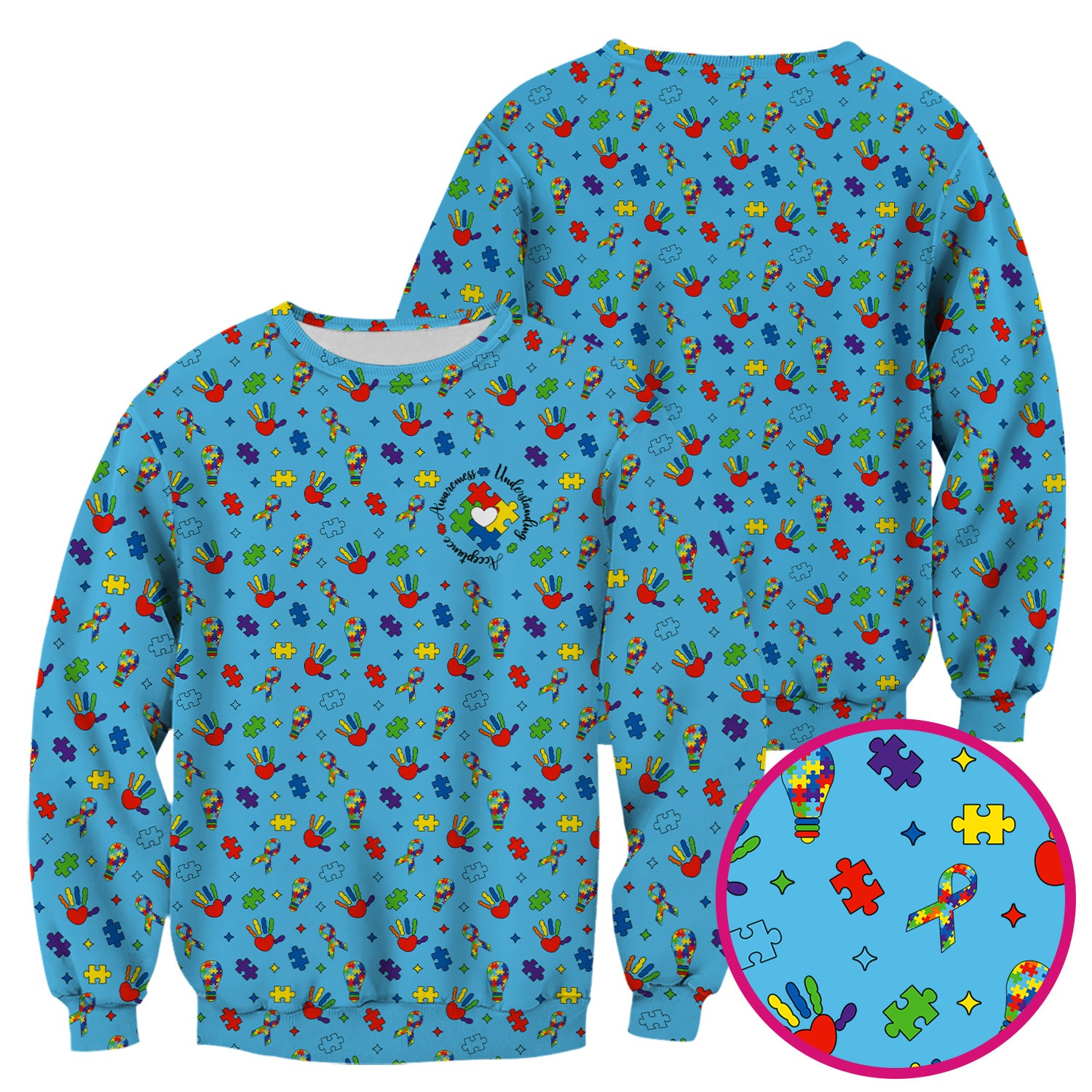 Autism Awareness Colorful Puzzle Pattern Scrub Top, Comfortable Scrubs for Nurses