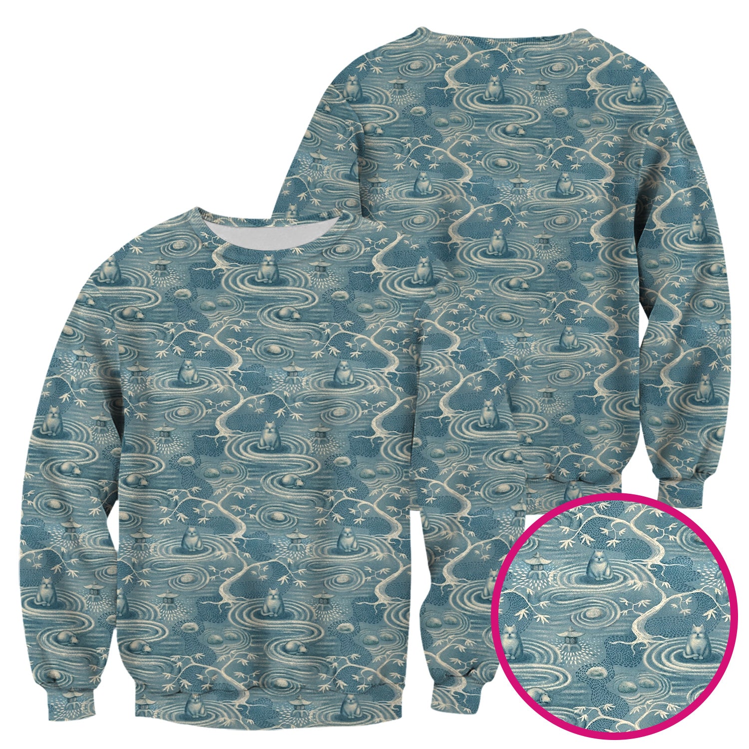 Zen Cat Water Garden Pattern  Scrub Top, Breathable Fabrics Nursing Uniform