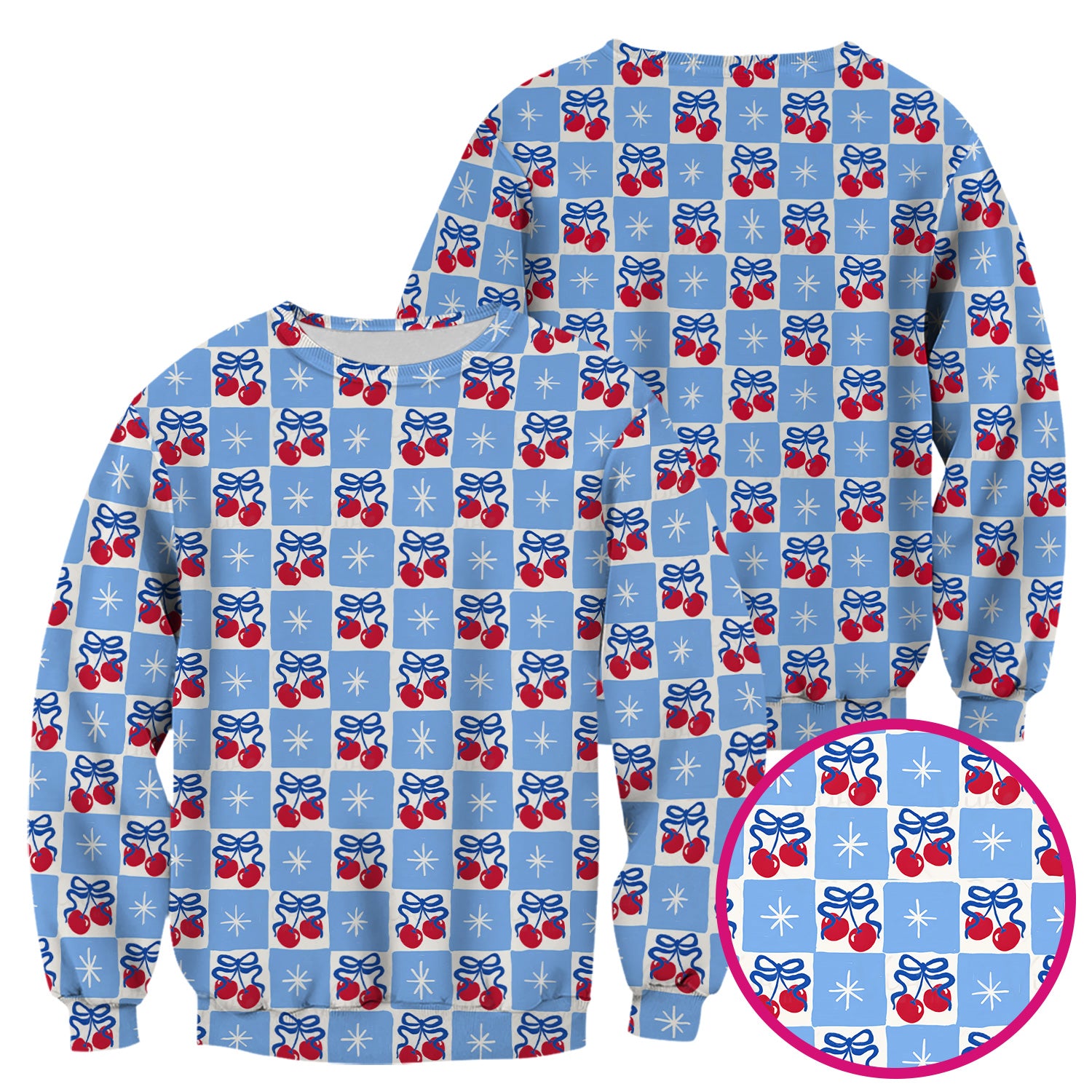 Cute Cherry Bow With Blue Gingham Check Pattern Scrub Top, Comfortable Scrubs for Nurses