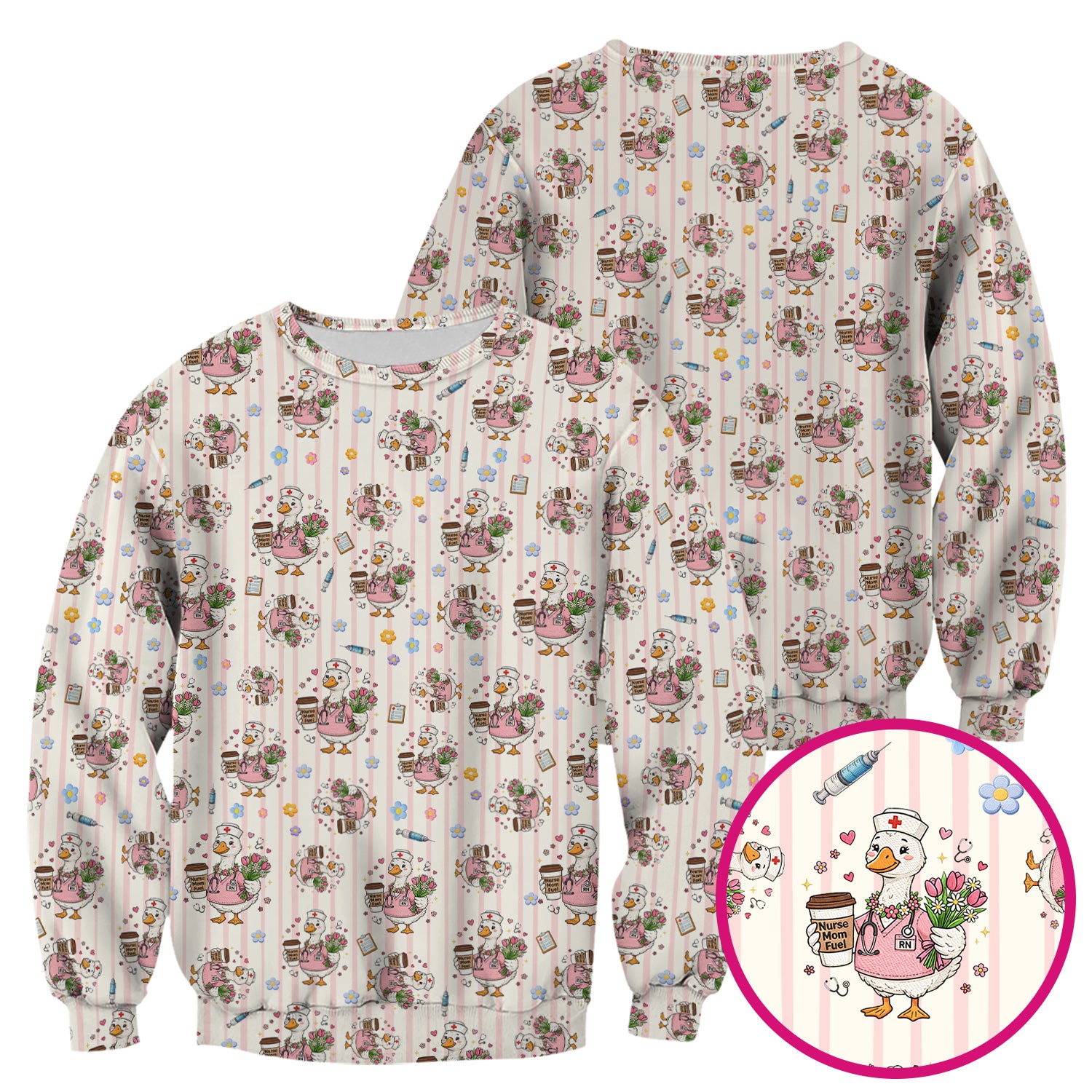 Cartoon Nurse Goose Pattern Scrub Top, Comfortable Scrubs for Nurses