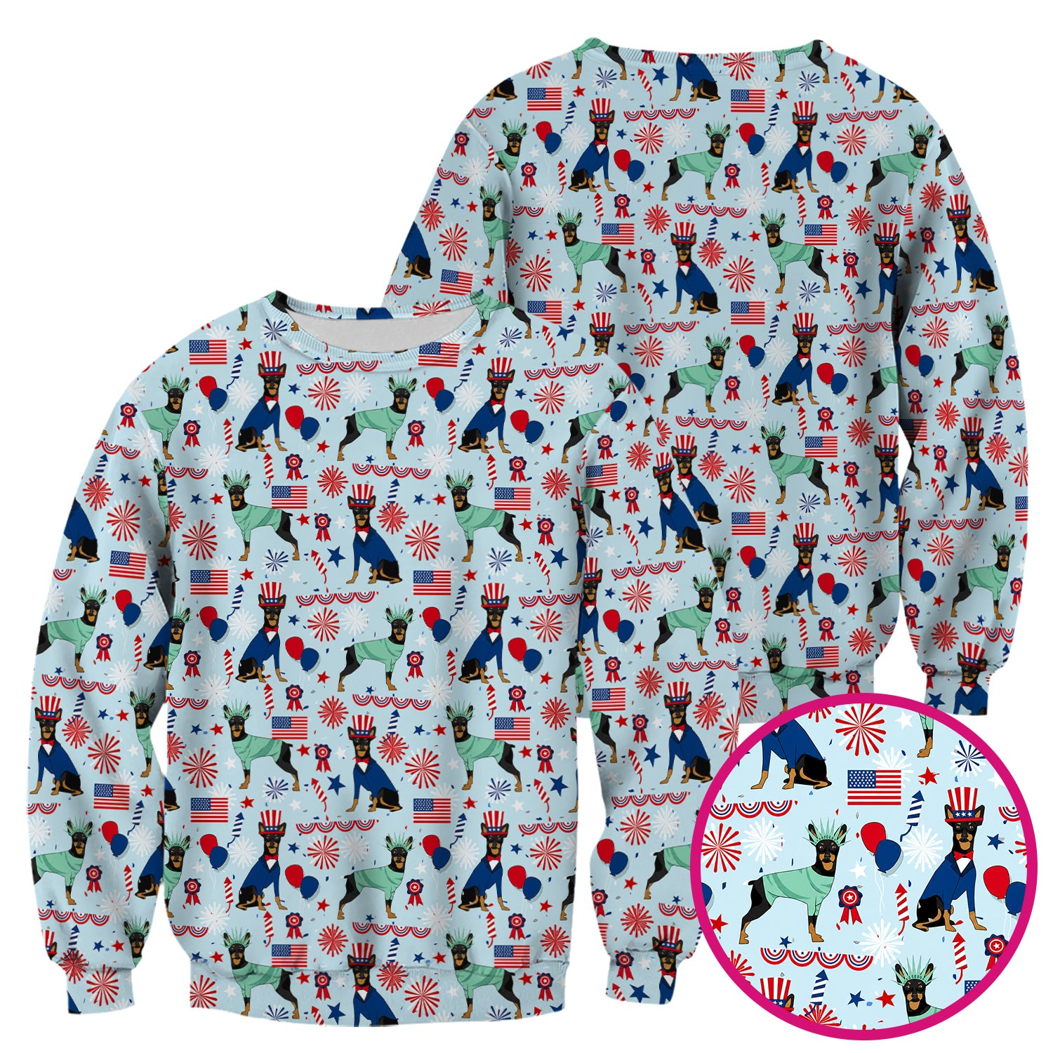 Patriotic Doberman Liberty Fireworks Pattern Scrub Top, Comfortable Scrubs for Nurses