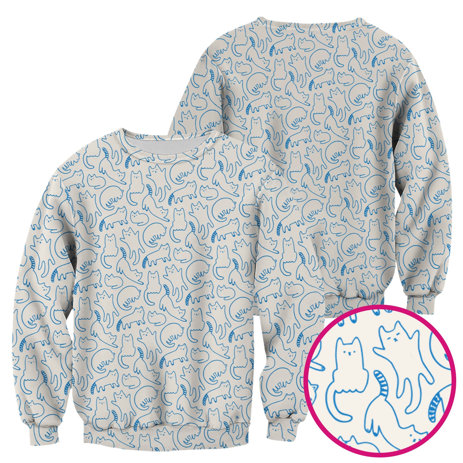 Artistic Cat Pattern Medical Scrub Top, Breathable Fabrics Nursing Uniform