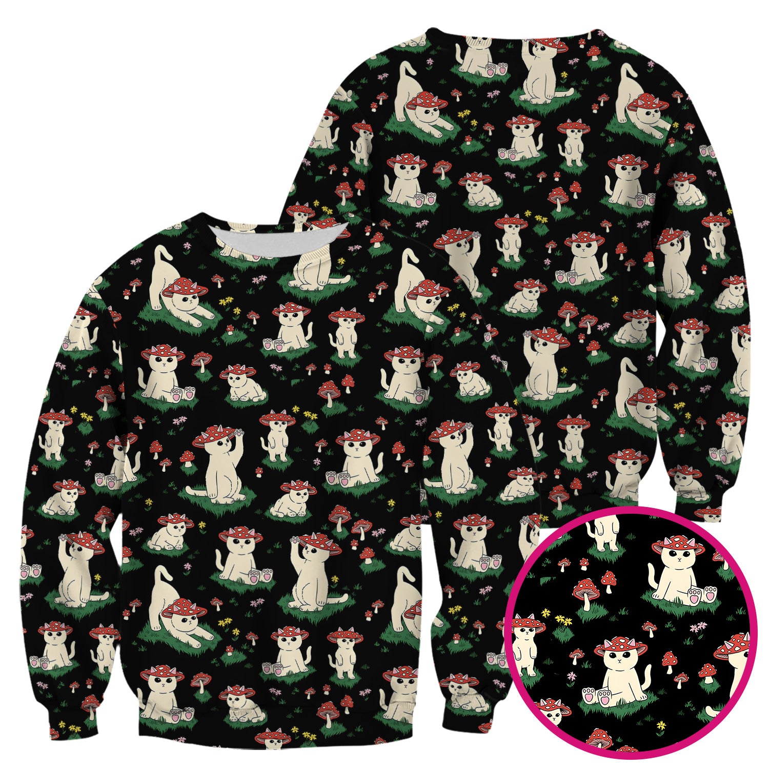Cute Mushroom Cat Pattern Scrub Top, Comfortable Scrubs for Nurses