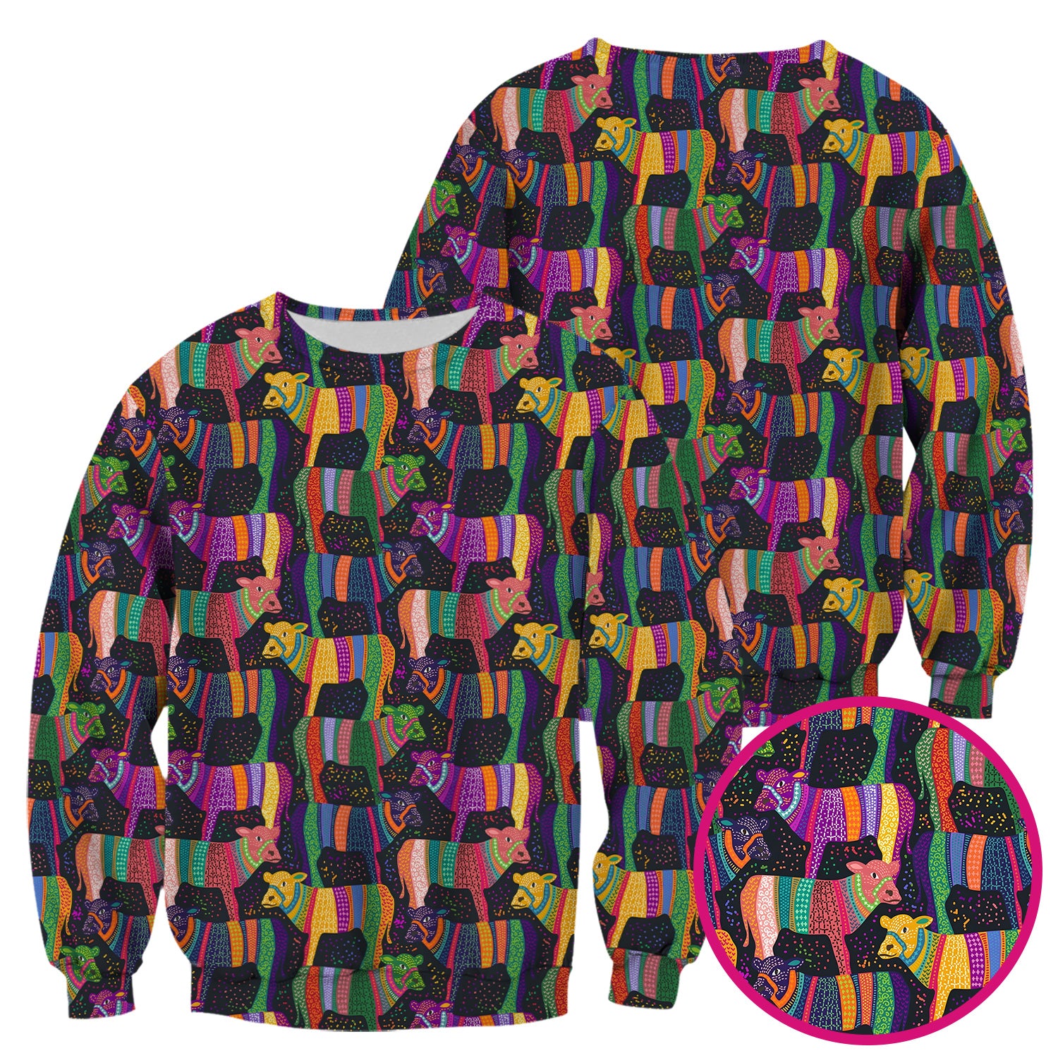 Vibrant Patchwork Rainbow Cow Pattern Scrub Top, Comfortable Scrubs for Nurses