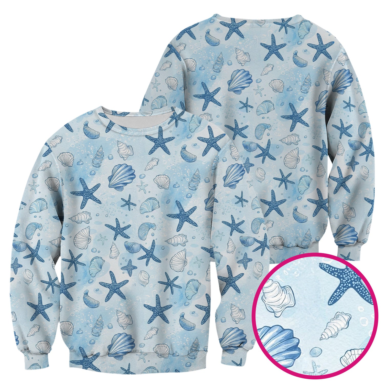 Blue Sea Shells Starfish Pattern Scrubs Top, Comfortable Scrubs for Nurses