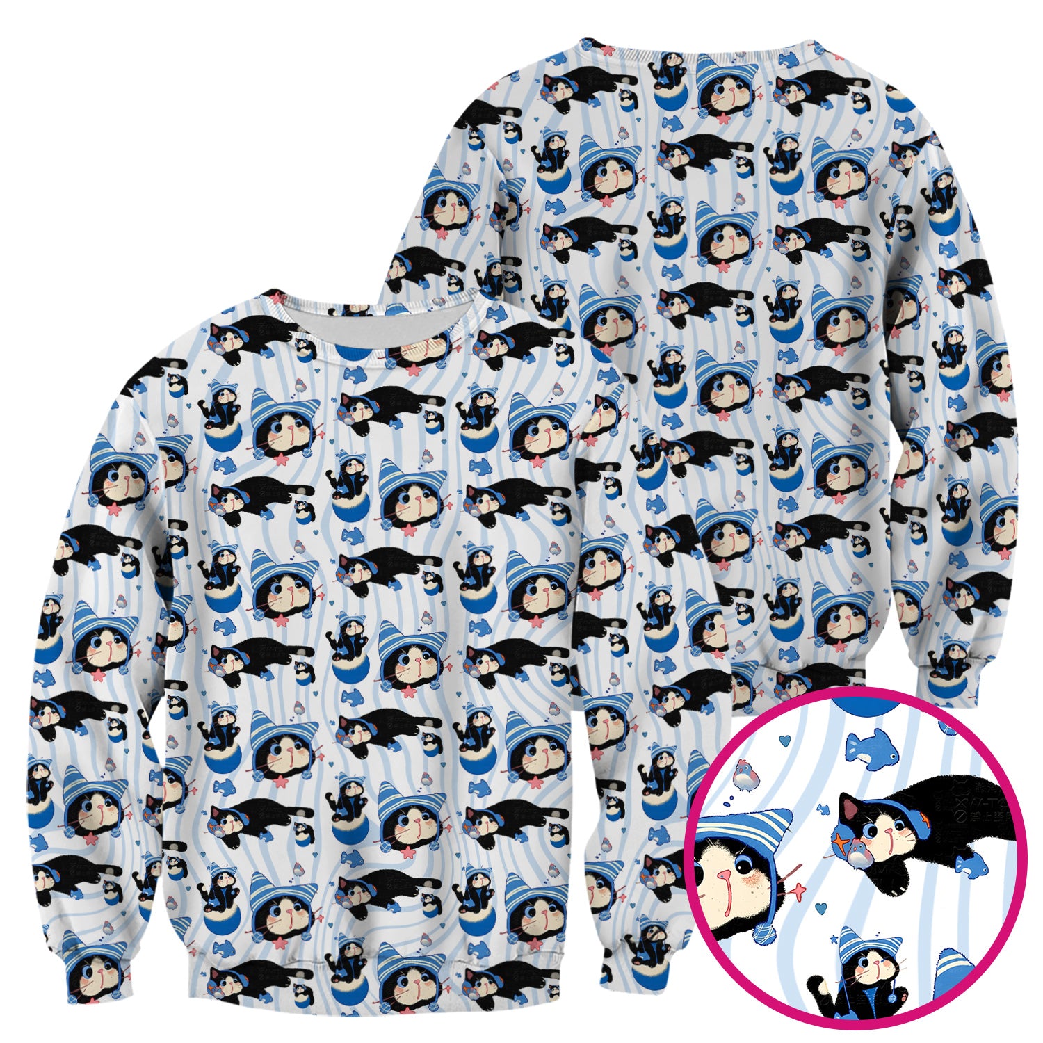Charming Kitten Fish Pattern Scrub Top, Comfortable Scrubs for Nurses