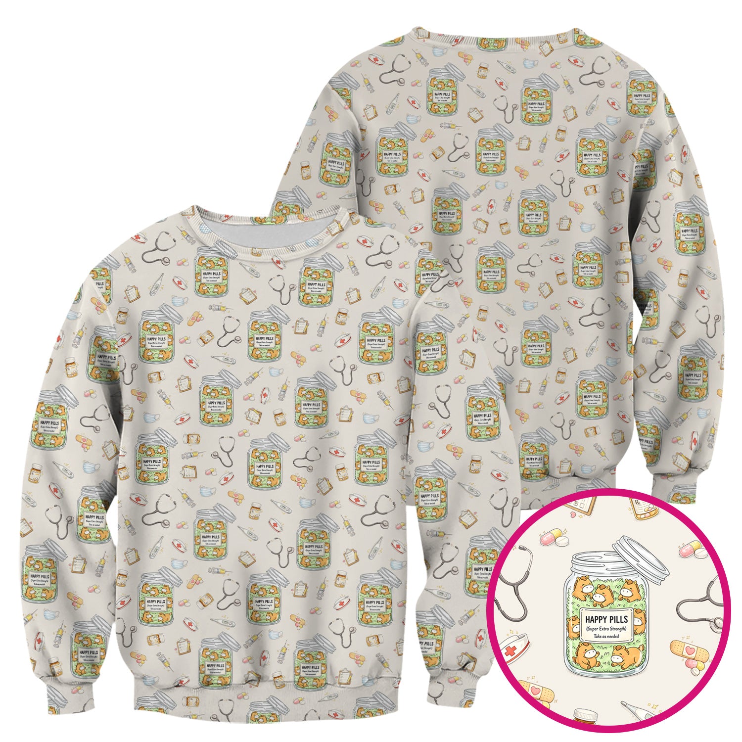 Happy Pills Horse Medical Print Nurse Scrub Top, Comfortable Scrubs for Nurses