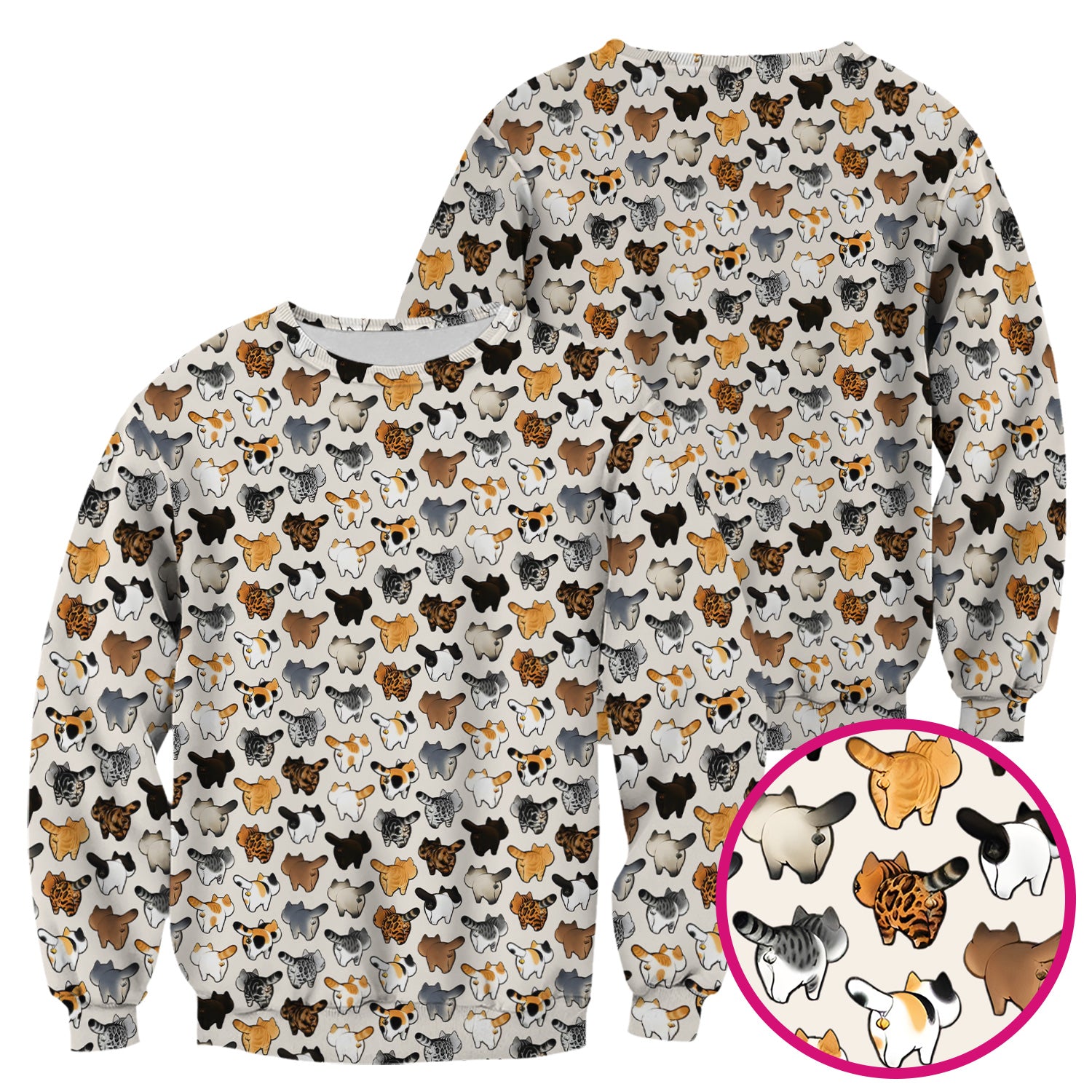 Cat Butt Pattern Medical Scrub Top, Breathable Fabrics Nursing Uniform