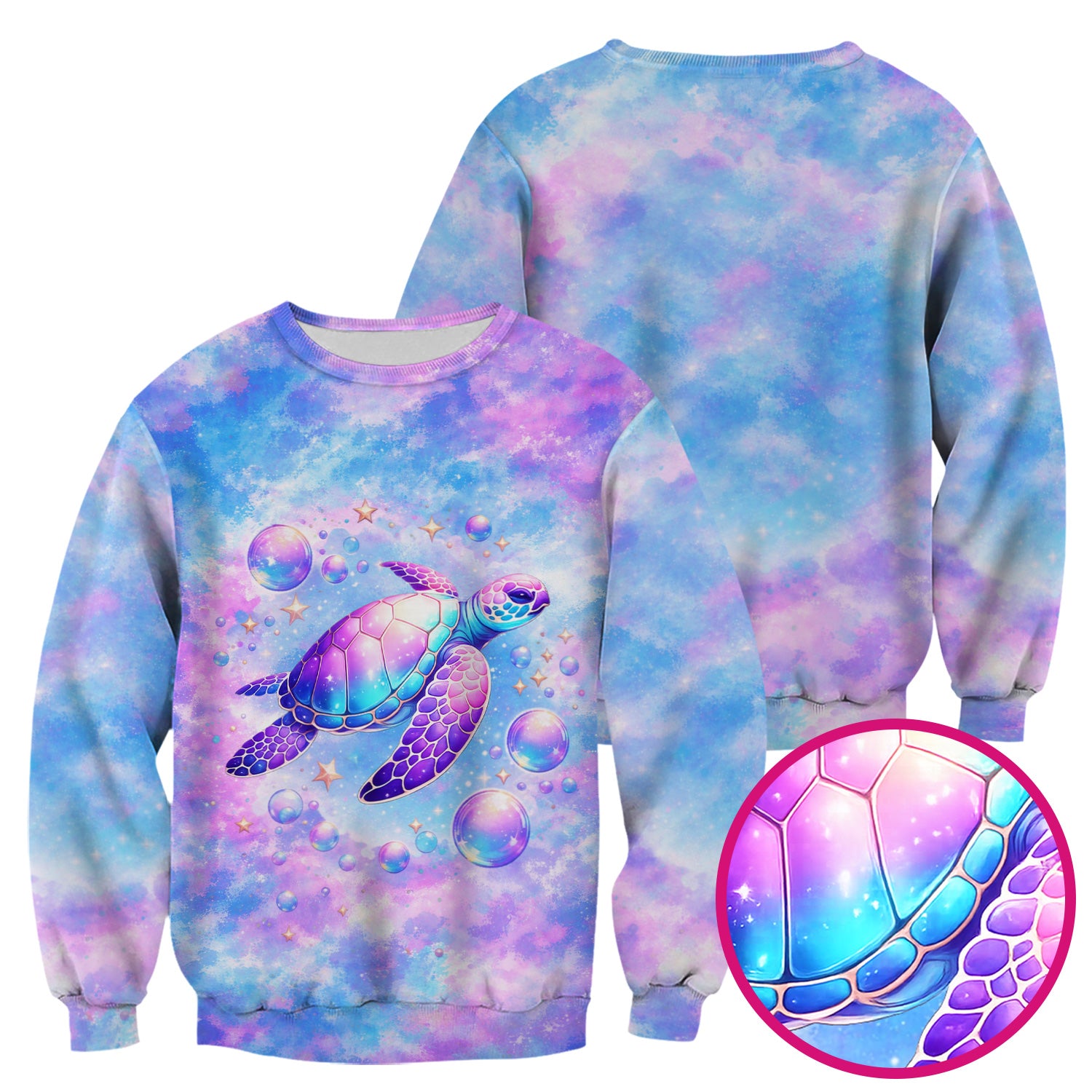 Pastel Galaxy Sea Turtle Bubble Art Scrub Top, Breathable Fabrics Nursing Uniform