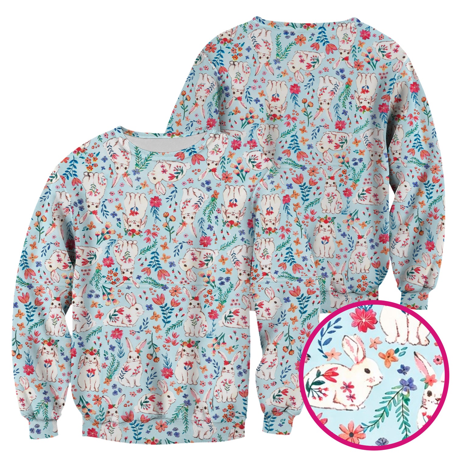 Springtime Bunny Floral Pattern Scrub Top, Breathable Fabric Scrubs for Nurses