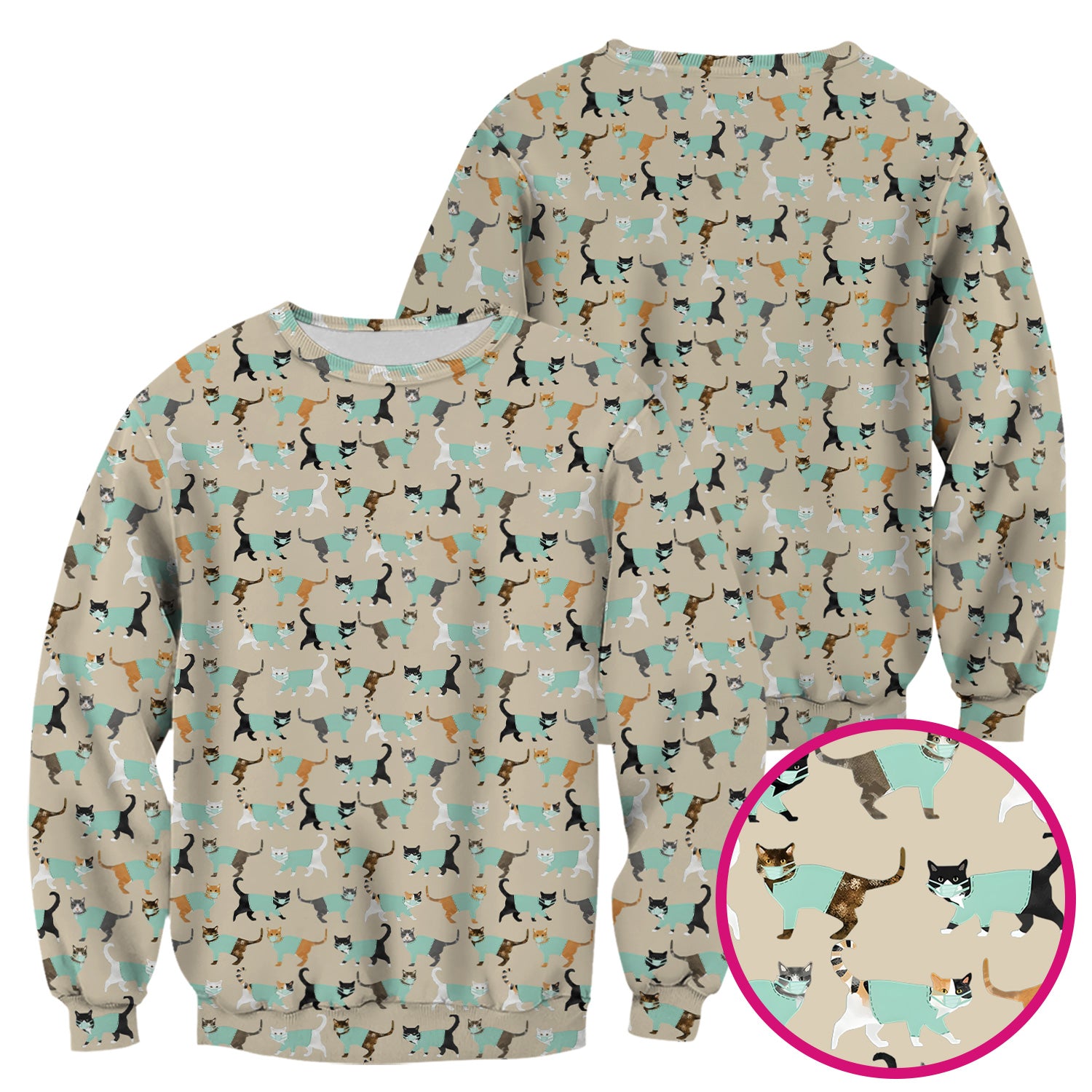 Playful Cat Nurse All Over Print Scrub Top, Comfortable Scrubs for Nurses
