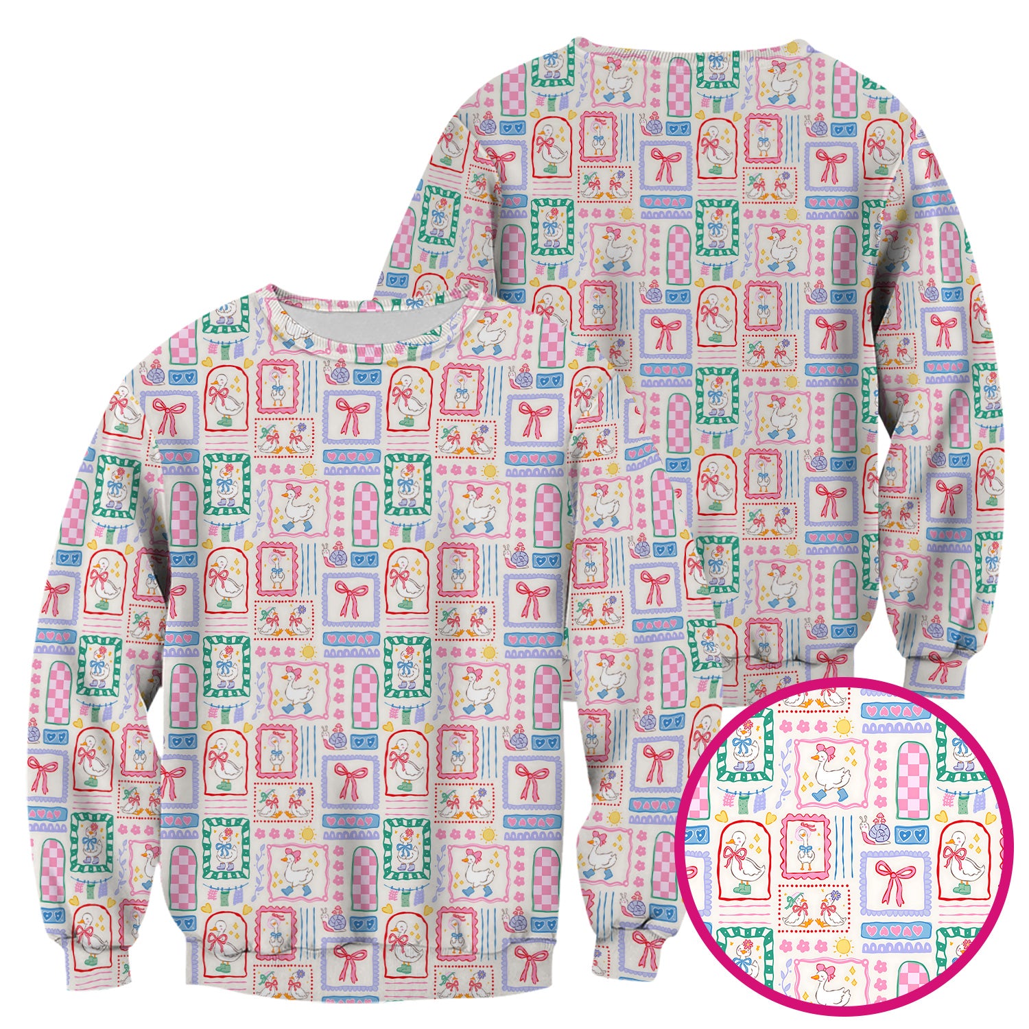 Adorable Nurse Goose Ribbon Patchwork Frame Pattern Scrub Top, Comfortable Scrubs for Nurses