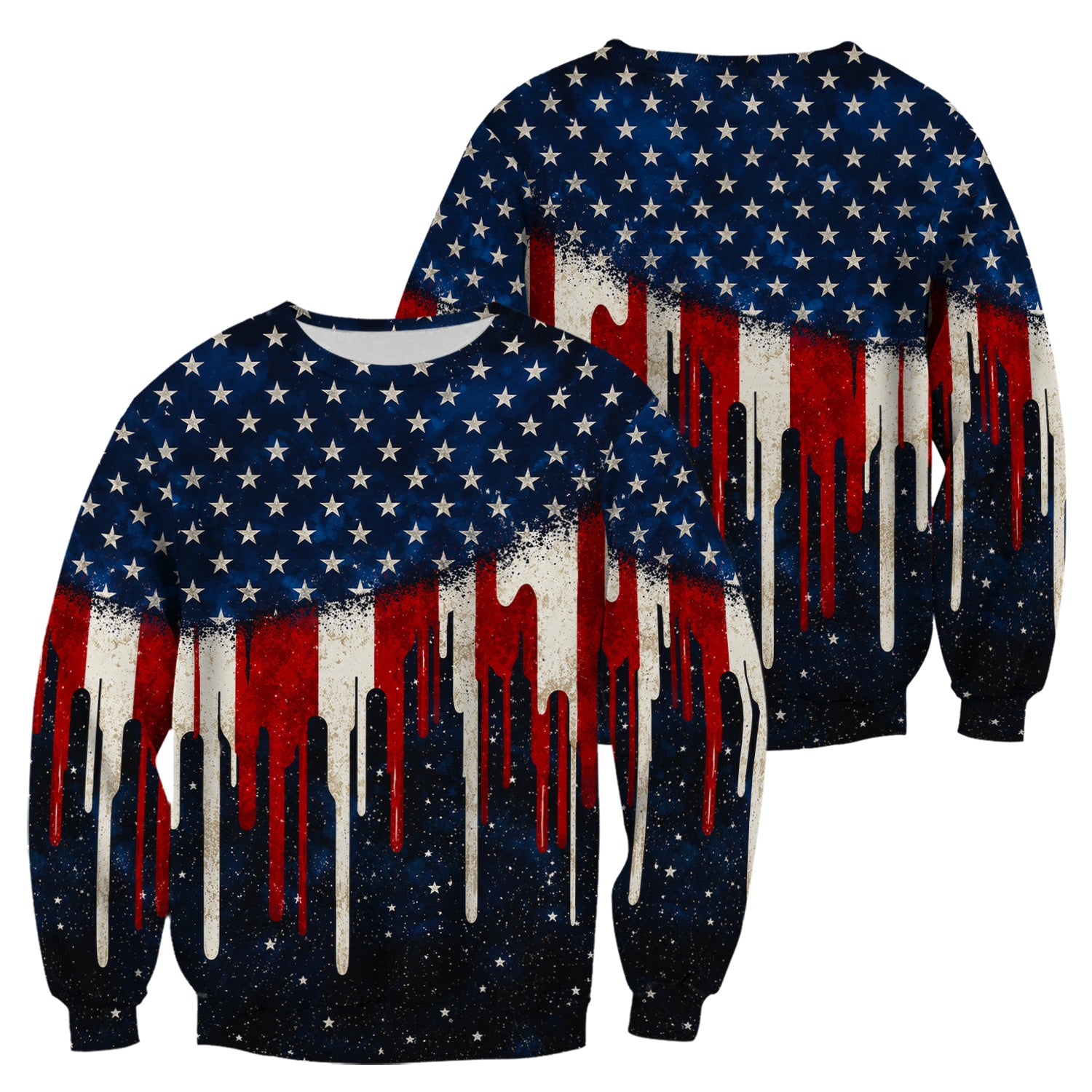 Festive Patriotic Dripping Flag Pattern Scrub Top, Comfortable Scrubs for Nurses