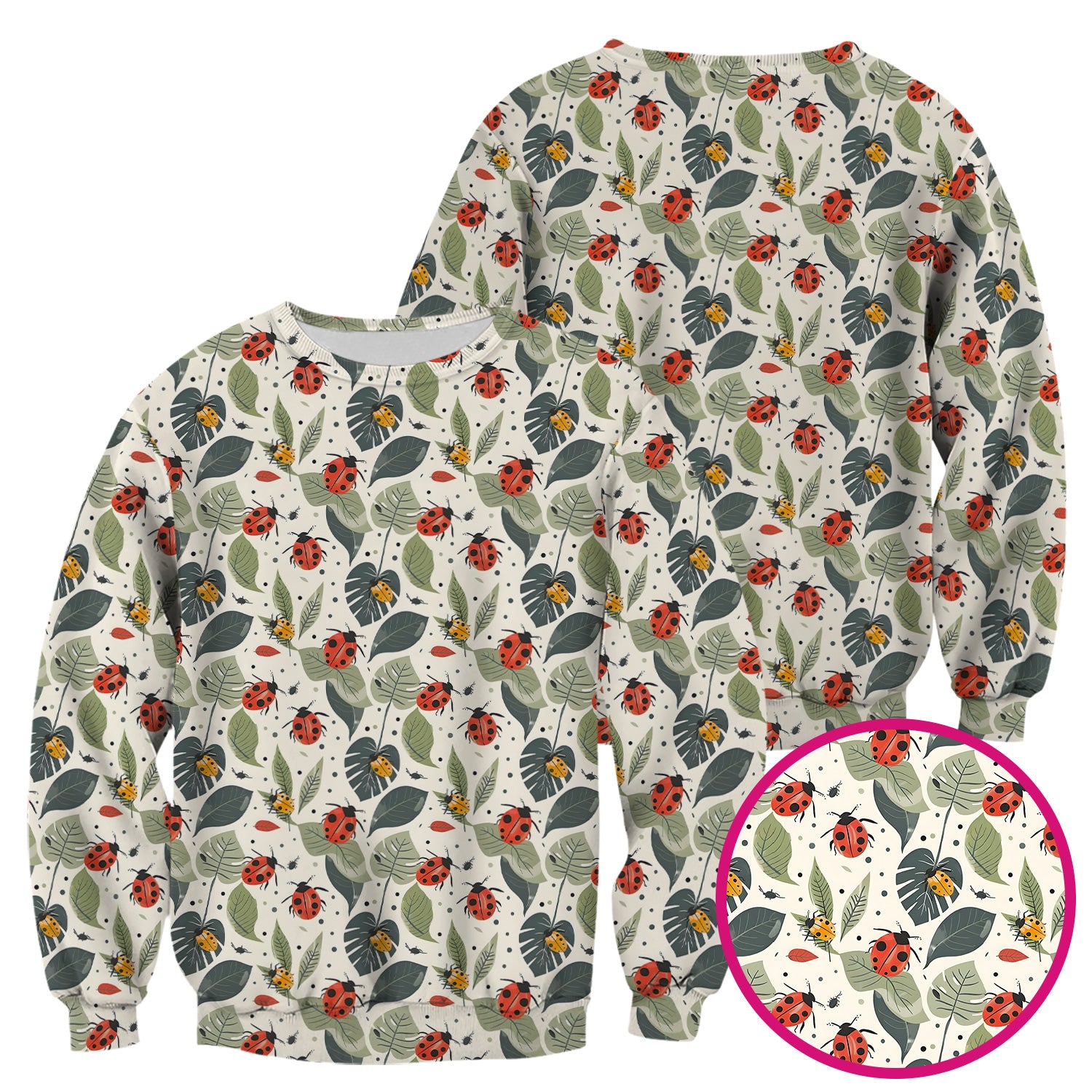 Cute Ladybug Leaf Nature Pattern Scrub Top, Comfortable Scrubs for Nurses