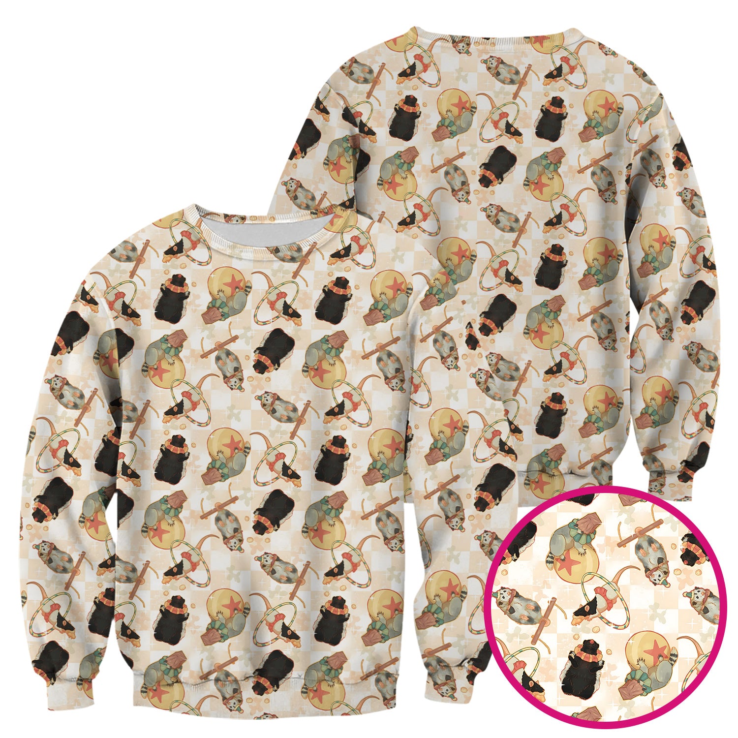 Cute Circus Animal Mouse Acrobat Pattern Scrub Top, Comfortable Scrubs for Nurses