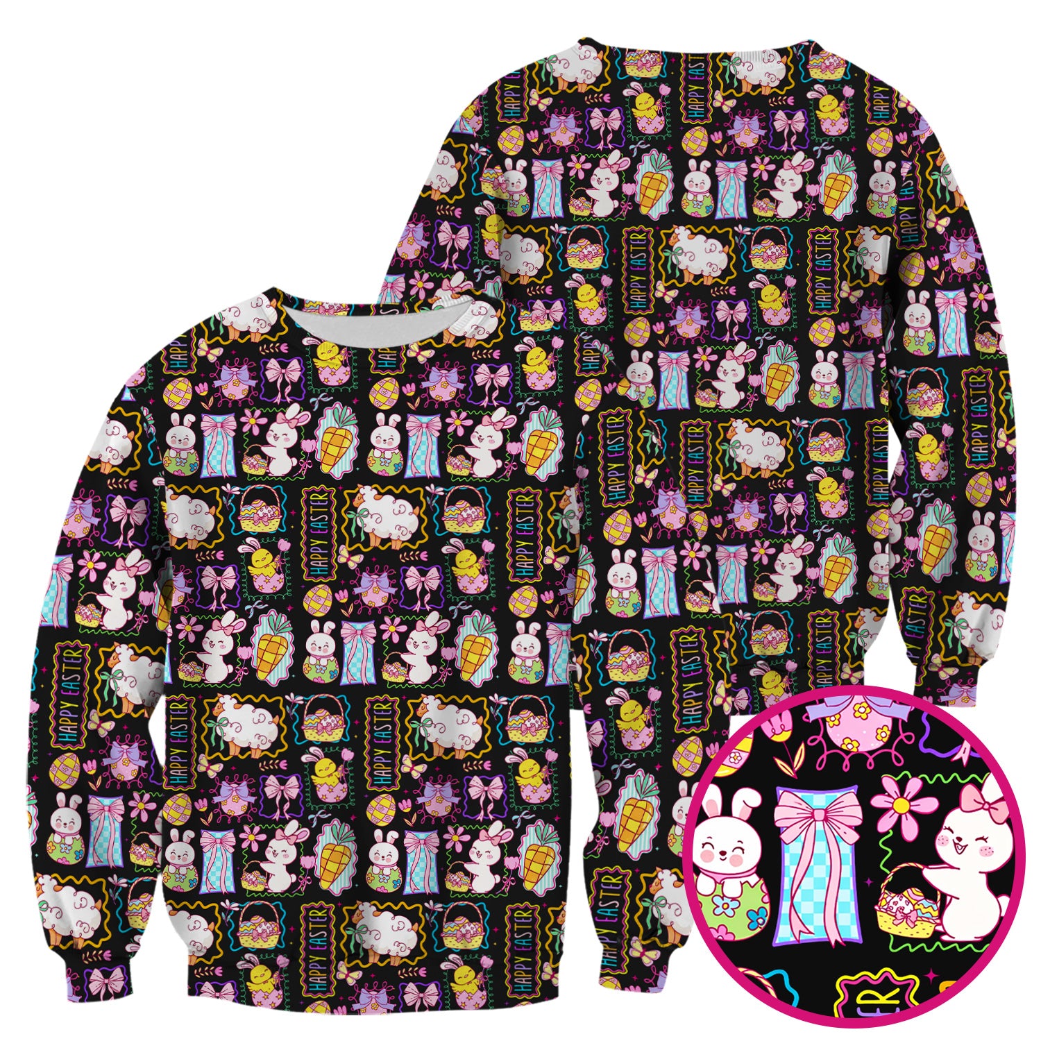 Cute Easter Bunny Egg and Bow Print Scrub Top, Breathable Fabrics Nursing Uniform