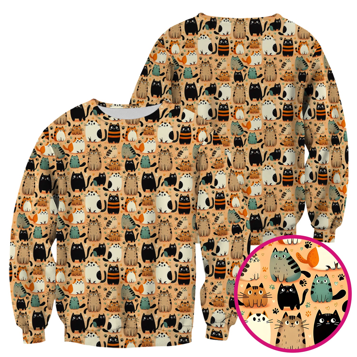 Cat Parade Doodle Pattern Scrub Top, Comfortable Scrubs for Nurses