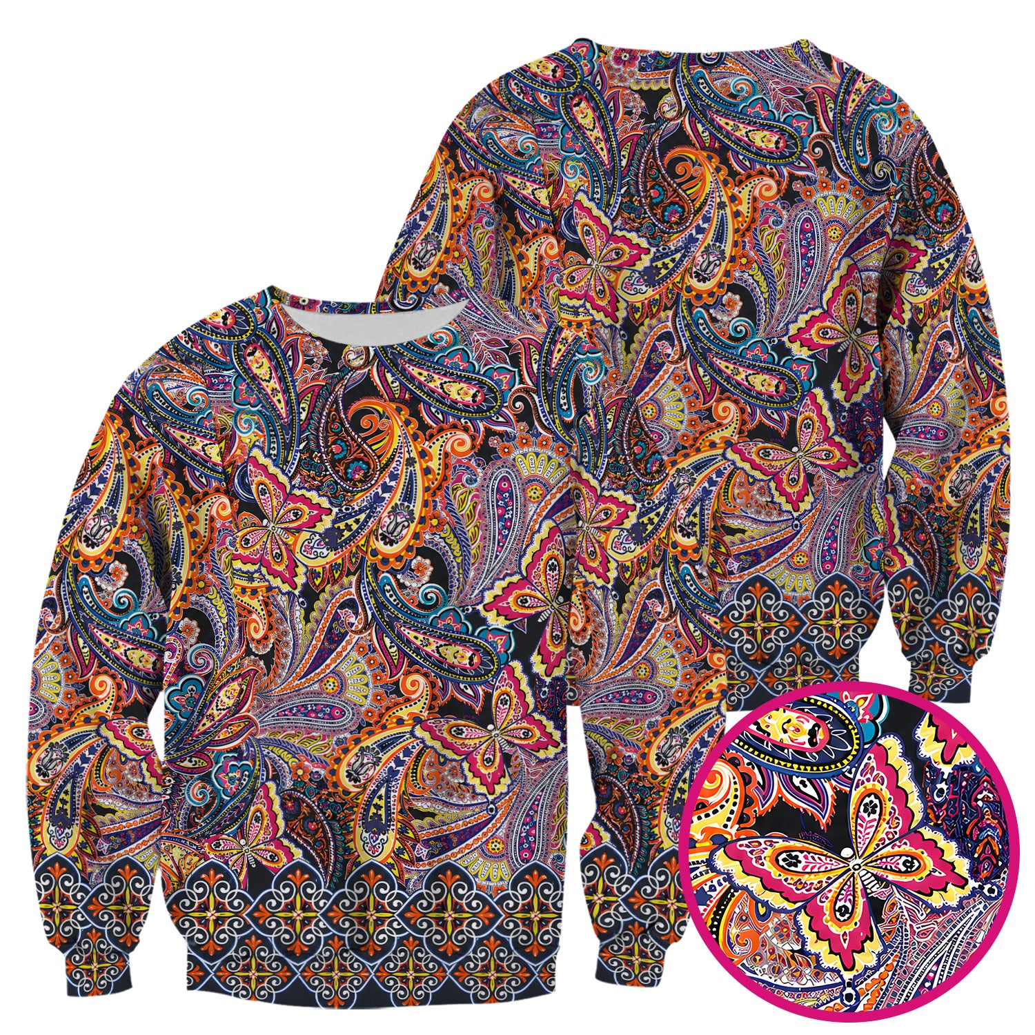 Colorful Bohemian Paisley Floral Pattern Scrub Top, Comfortable Scrubs for Nurses