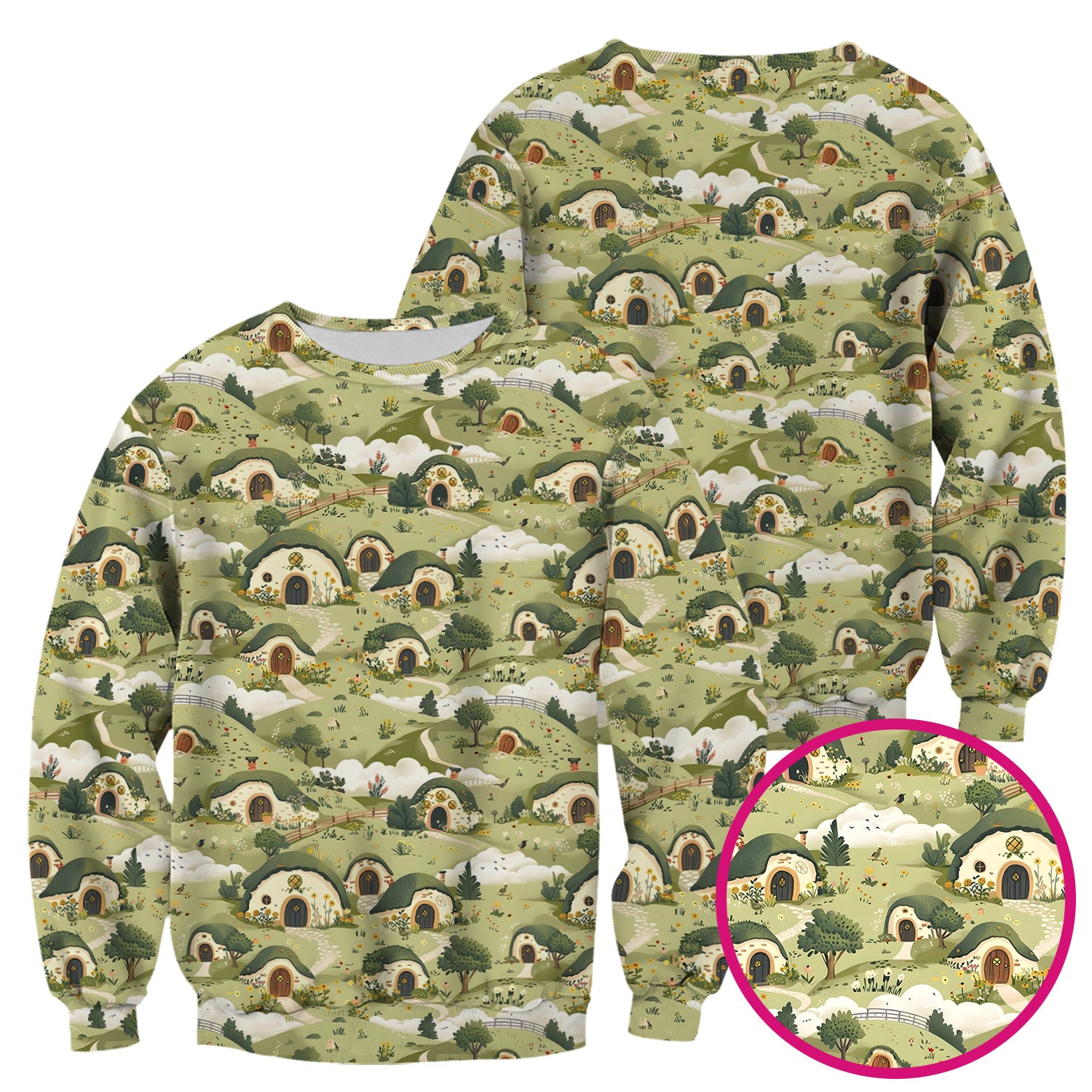 Cozy Hobbit Village Landscape Pattern Scrub Top, Comfortable Scrubs for Nurses