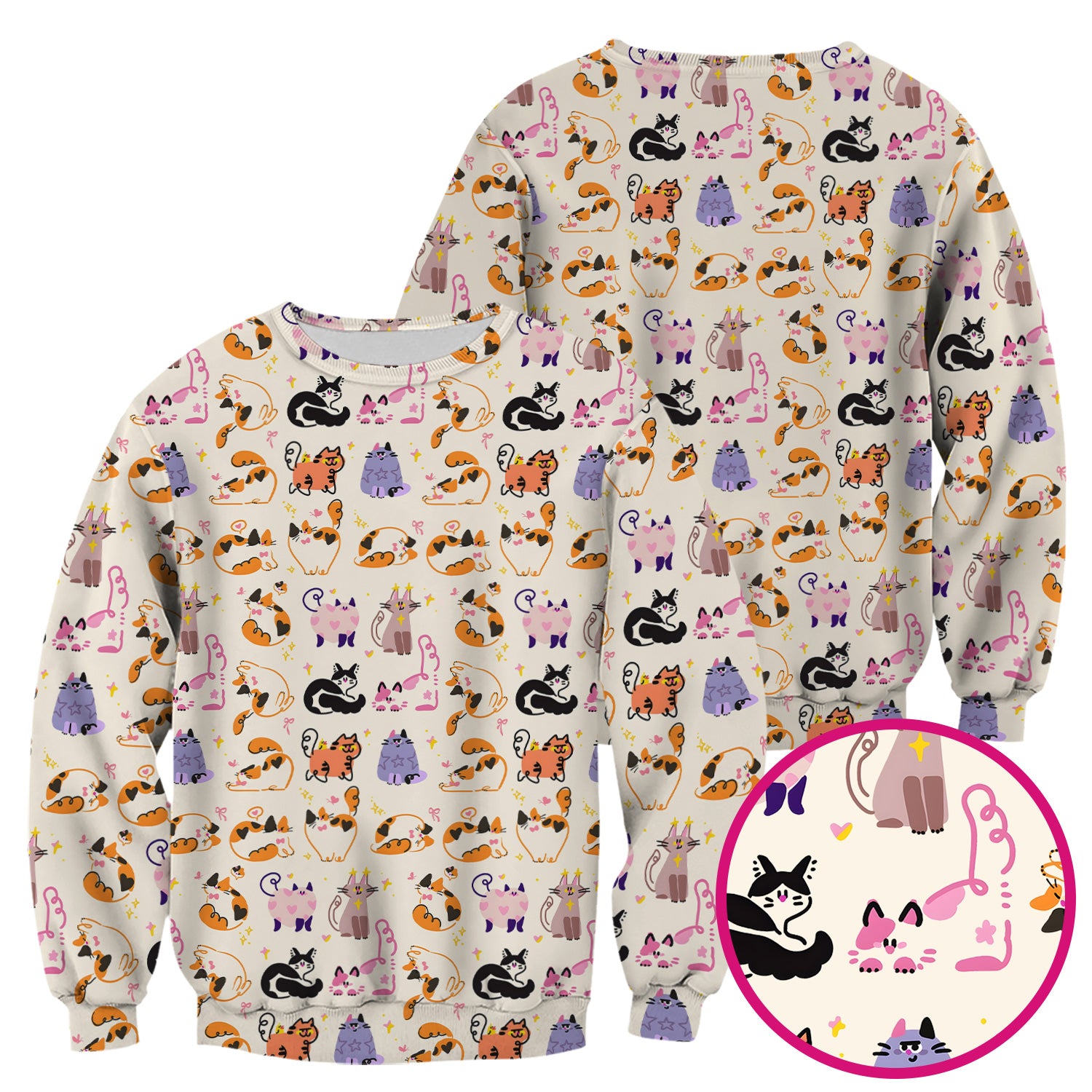 Funny Cat Pattern Scrub Top, Cute Cats Nursing Uniform For Women