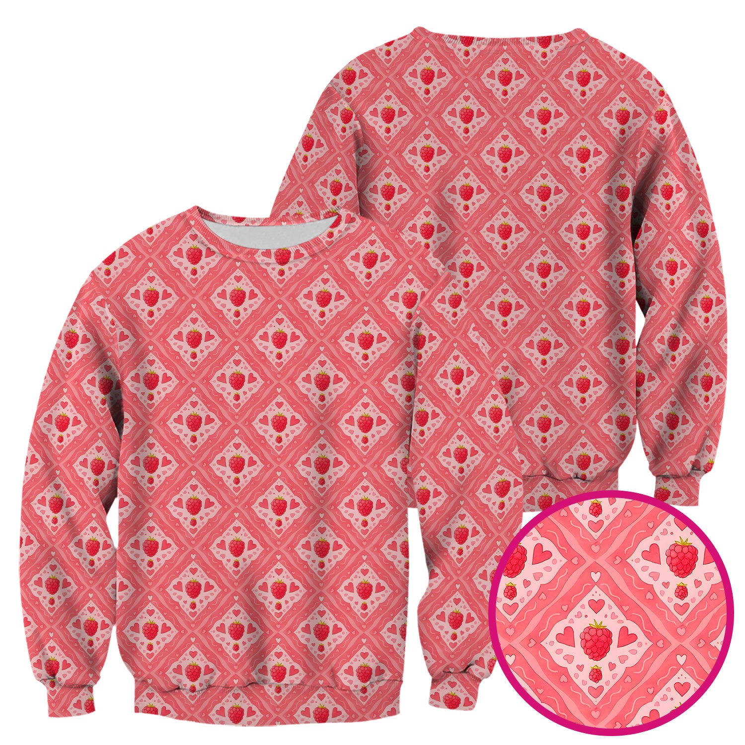 Cute Raspberry Heart Diamond Pattern Scrub Top, Comfortable Scrubs for Nurses