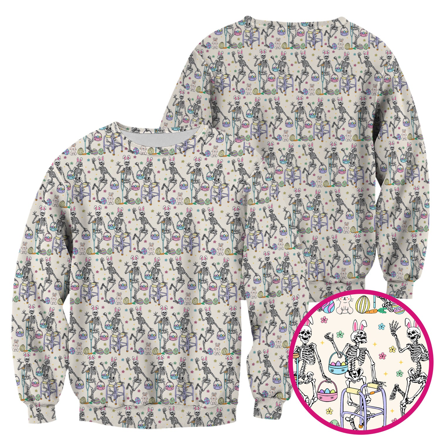 Fun Skeleton Bunny Easter Print Scrub Top, Comfortable Scrubs for Nurses