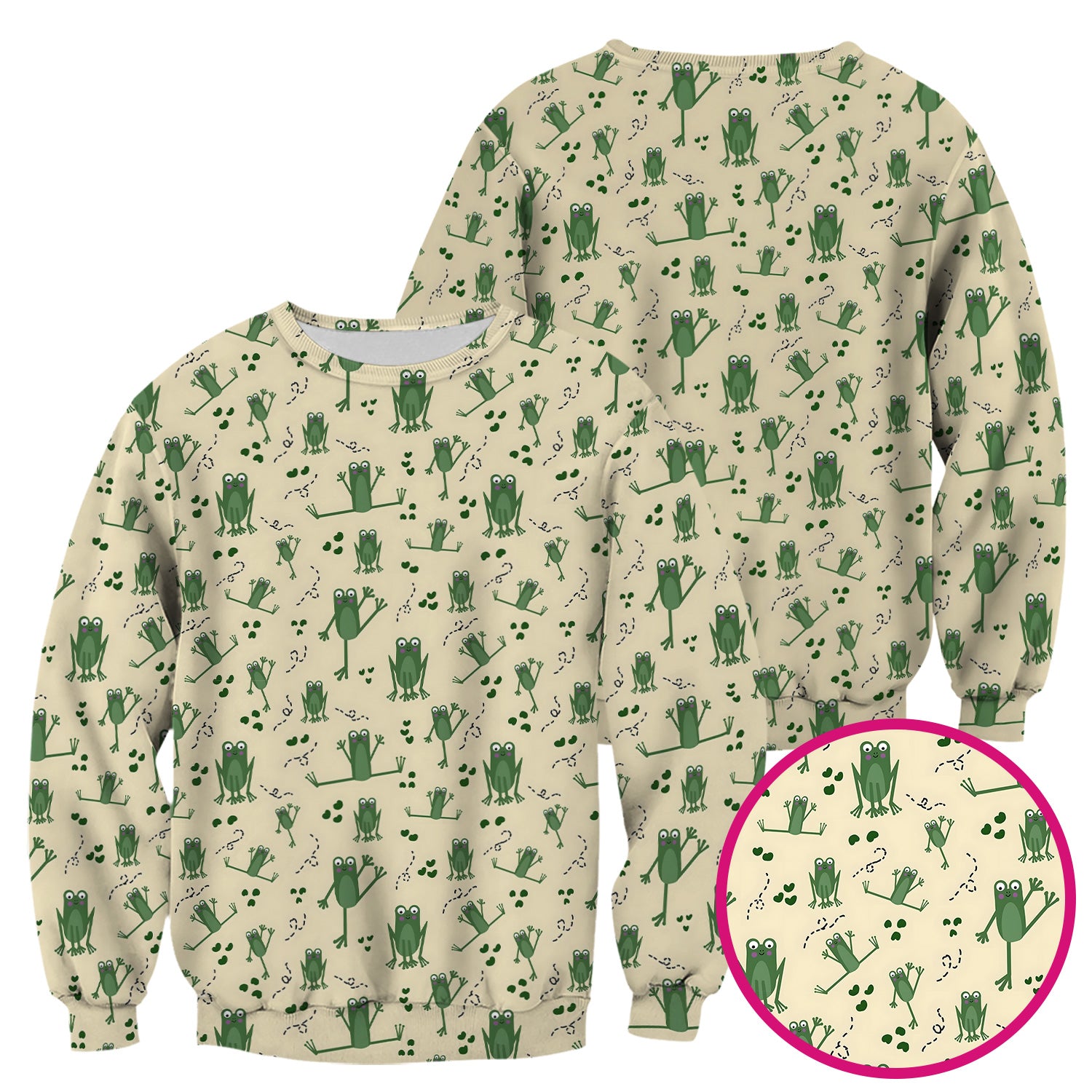 Frog Jumping Footprint Trail Pattern Scrub Top, Breathable Fabrics Nursing Uniform