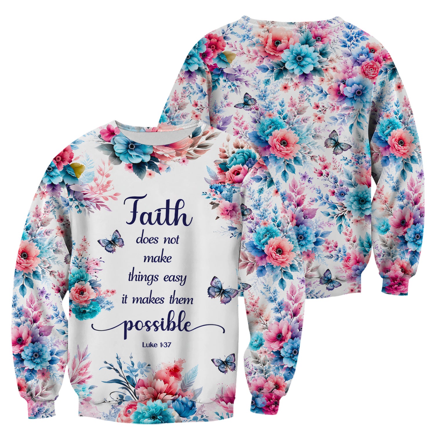 Inspirational Faith Floral Butterfly Pattern Scrub Top, Comfortable Scrubs for Nurses