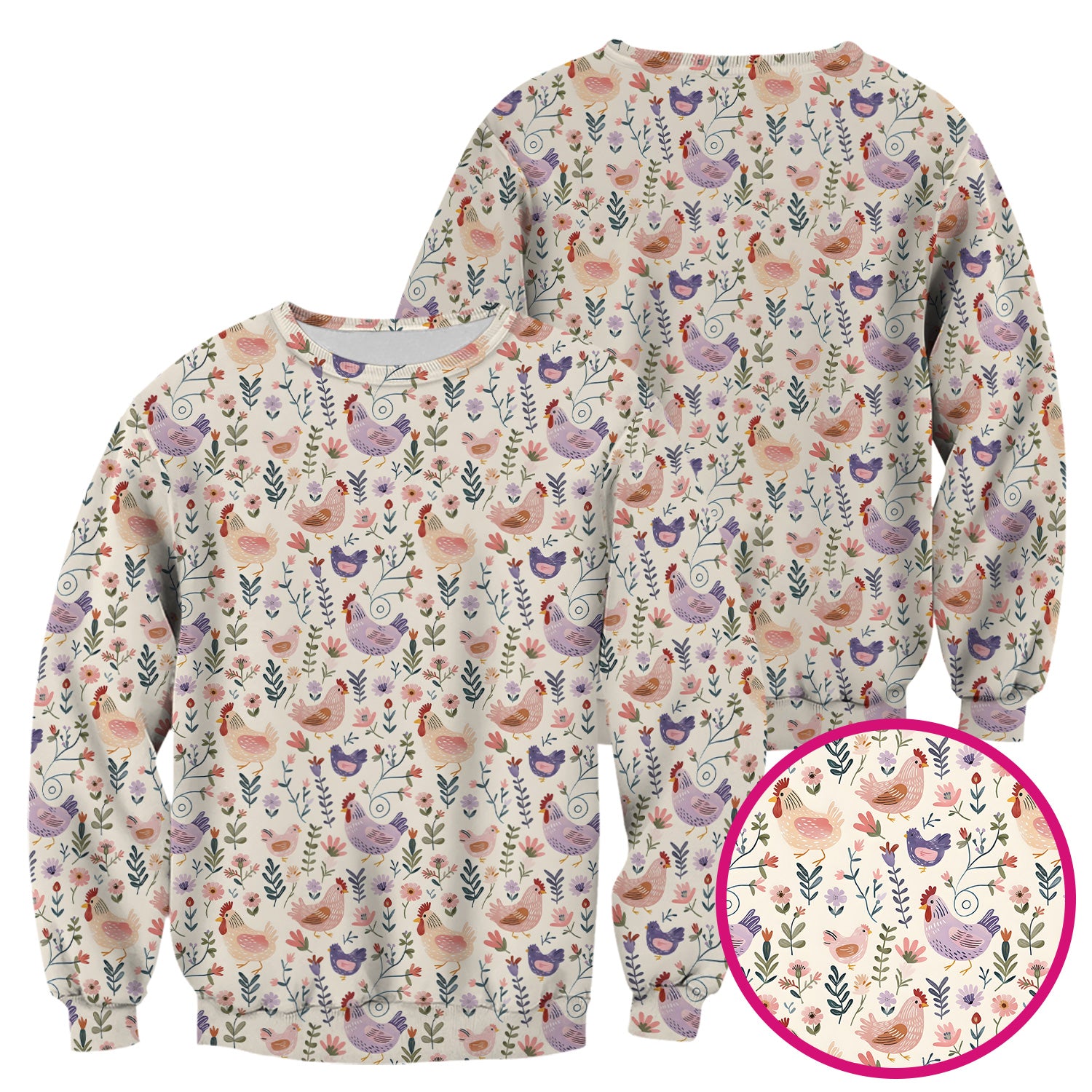 Cute Farm Chicken Floral Garden Pattern Scrub Top, Comfortable Scrubs for Nurses