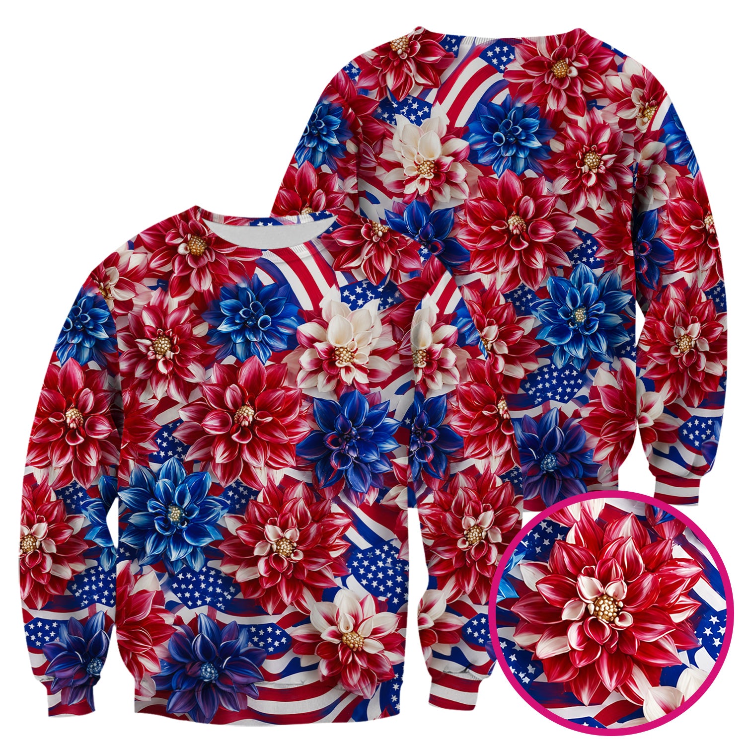 Festive Patriotic Floral Flag Pattern Scrub Top, Comfortable Scrubs for Nurses