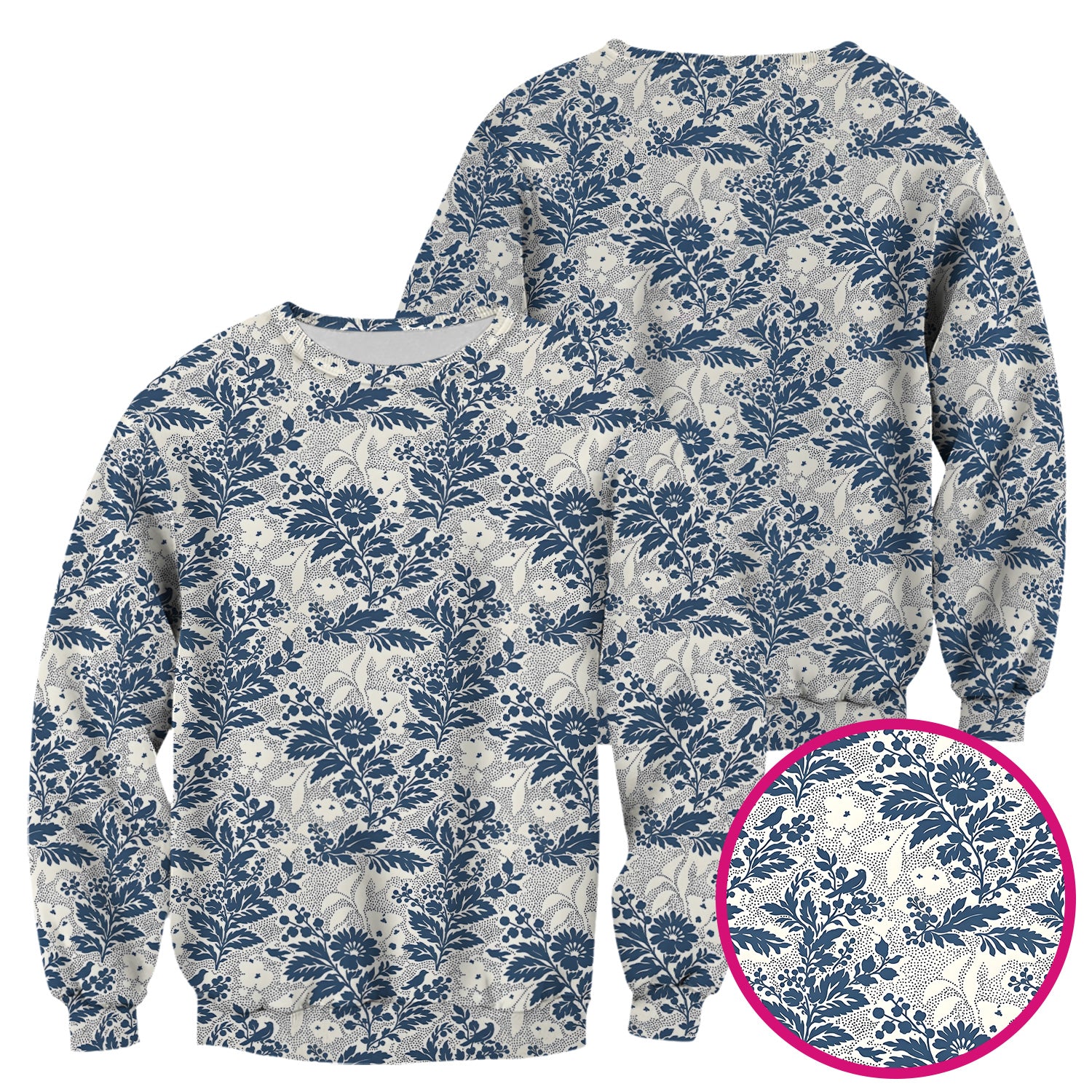 Cute Blue Floral Botanical Nurse Pattern Scrub Top, Breathable Fabrics Nursing Uniform