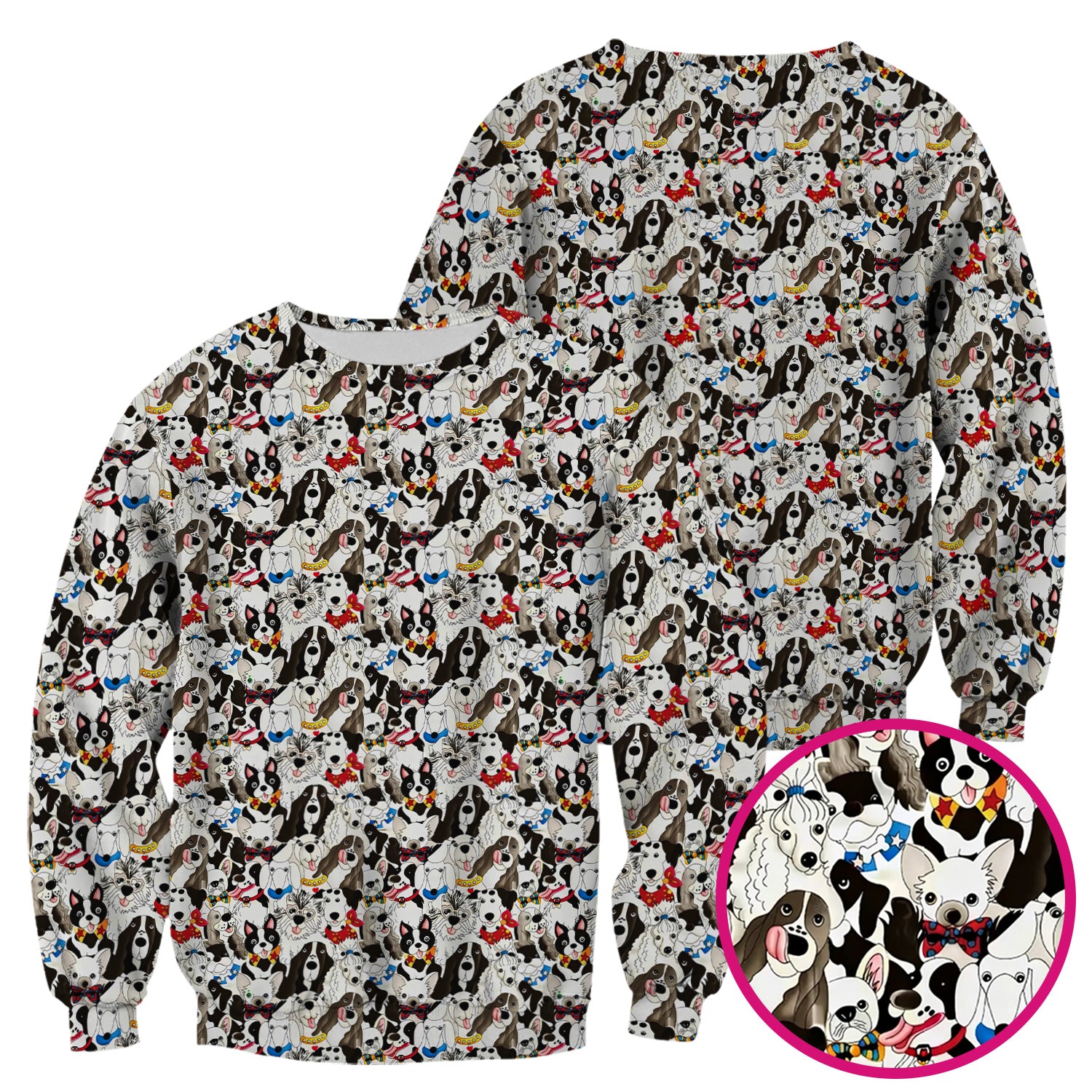 Cute Dog Cartoon All Over Print Scrub Top, Breathable Fabrics Nursing Uniform