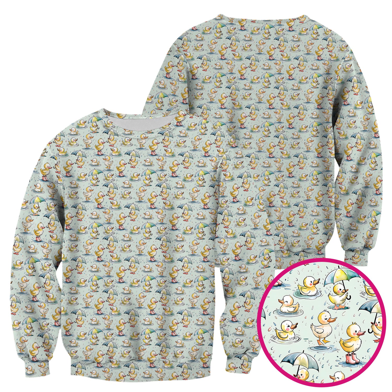 Playful Duck Rain Umbrella Print Nurse Scrub Top, Breathable Fabrics Nursing Uniform