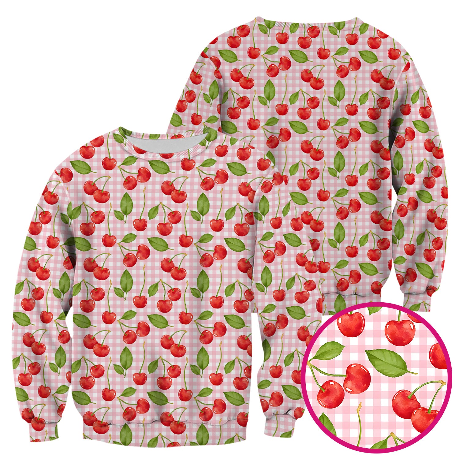 Sweet Red Cherry Gingham Pattern Scrub Top, Comfortable Scrubs for Nurses