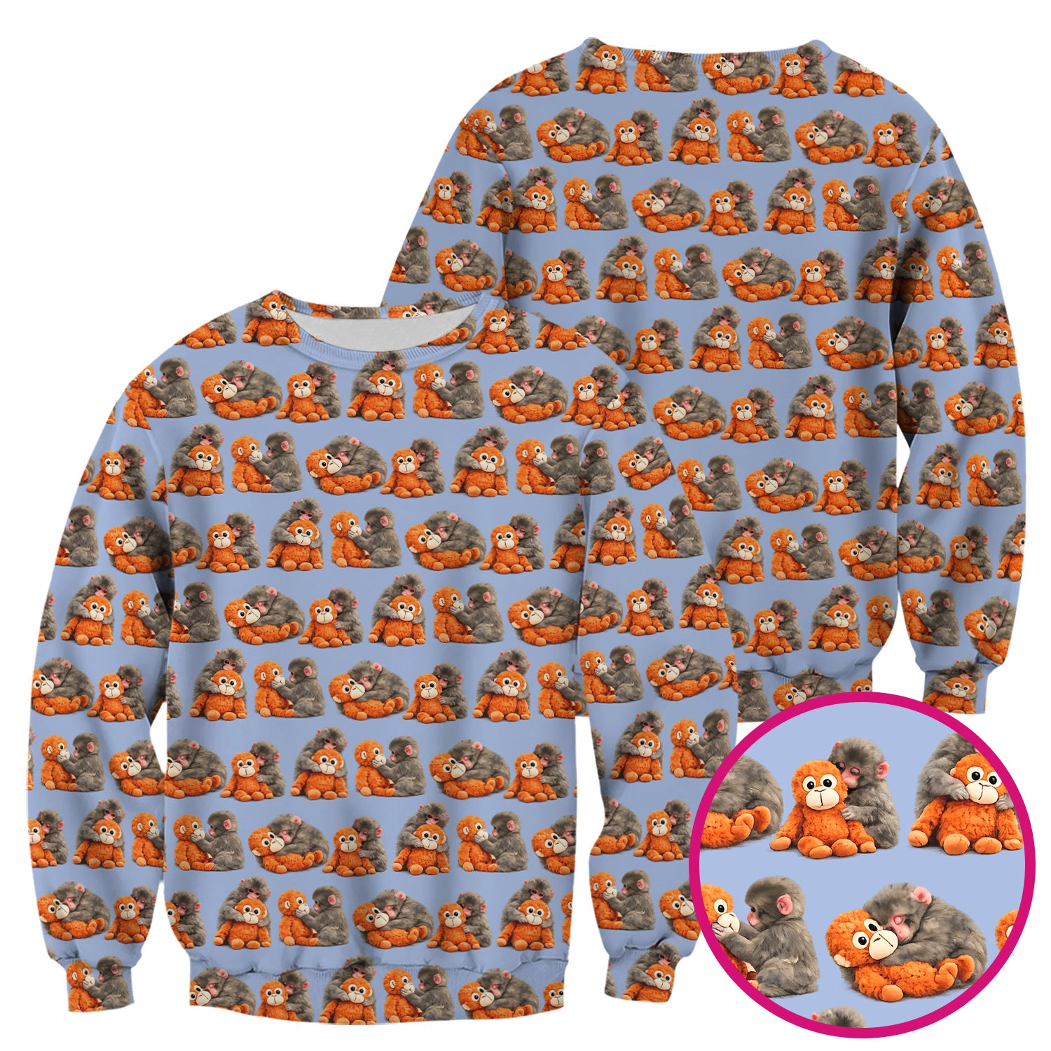 Cute Baby Monkey Plush Toy Animal Pattern Scrub Top, Breathable Medical Uniform Top