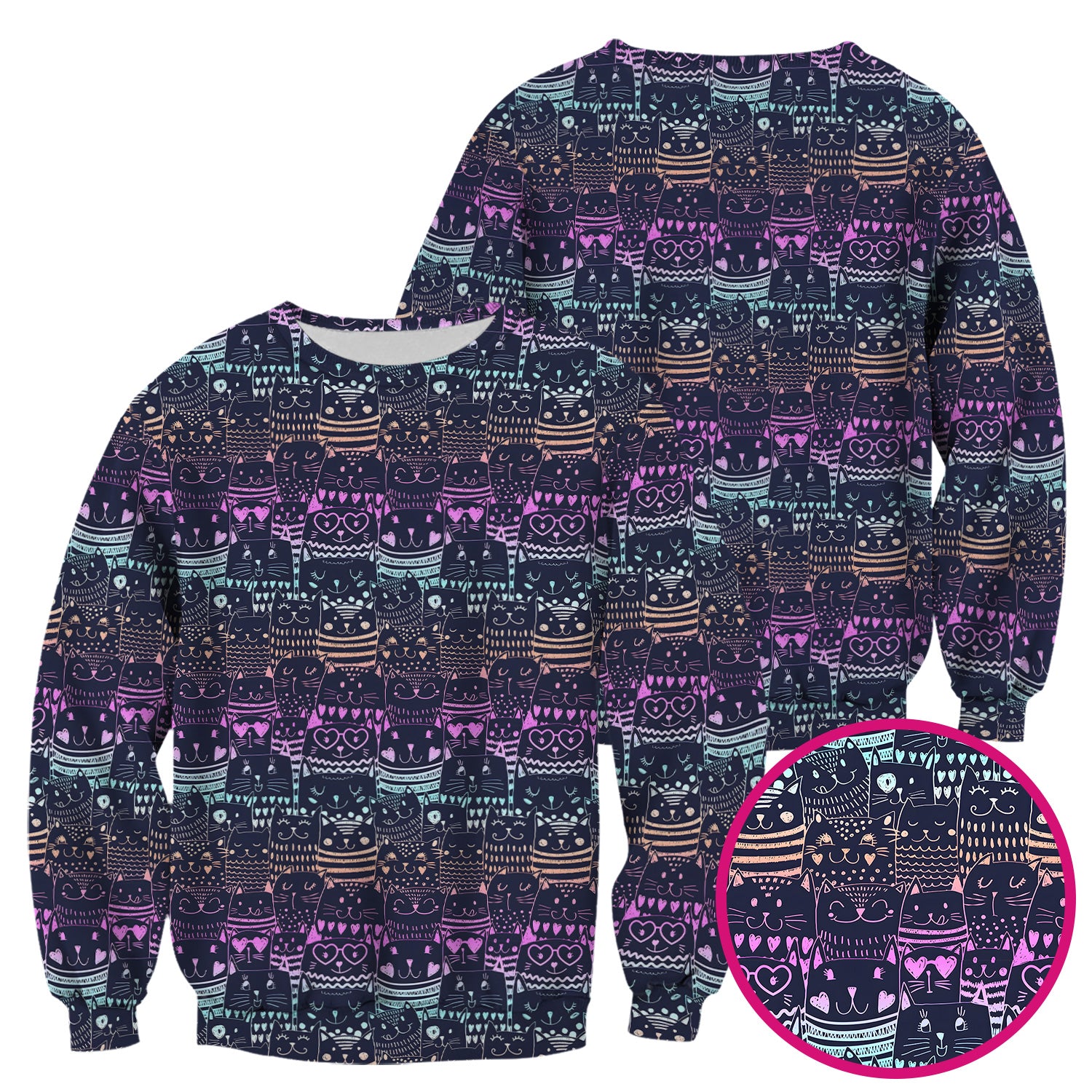 Cute Neon Cat Faces Pattern Scrub Top, Comfortable Scrubs for Nurses