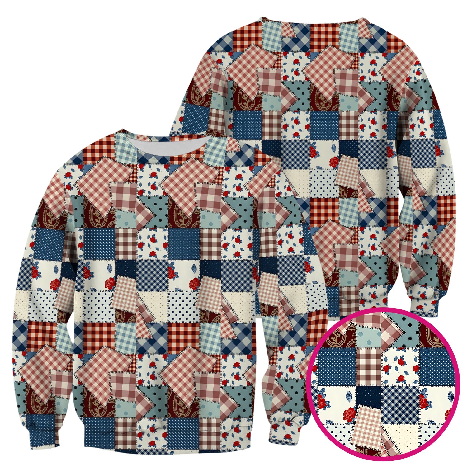 Retro Patchwork Plaid Quilt Pattern Scrub Top, Comfortable Scrubs for Nurses