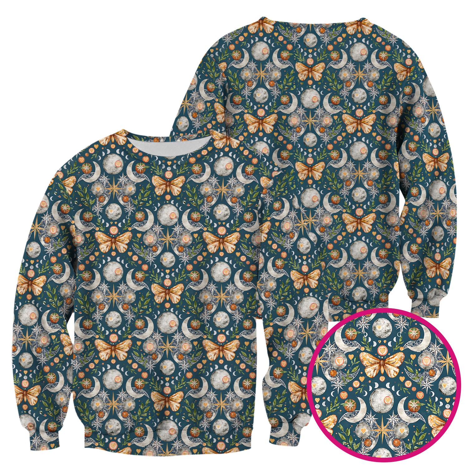 Celestial Butterfly Moonlight Pattern Scrub Top, Comfortable Scrubs for Nurses