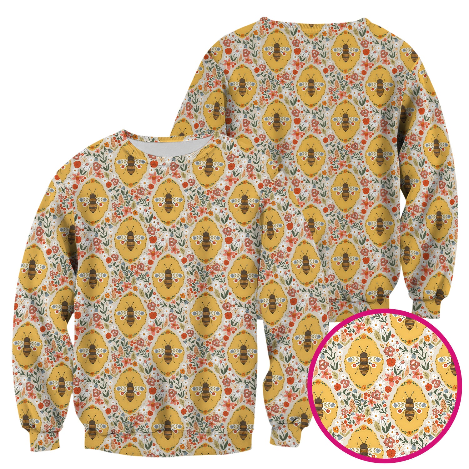 Vintage Honeybee Floral Garden Pattern Nurse Scrub Top, Breathable Fabrics Nursing Uniform