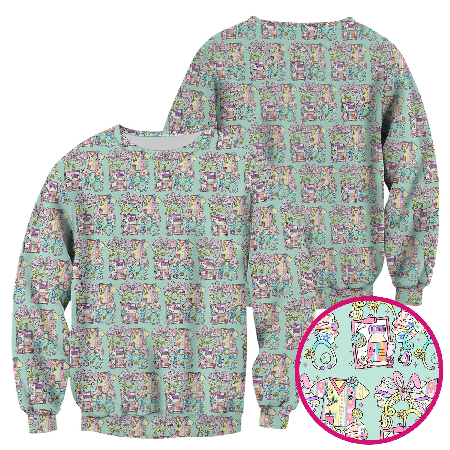 Colorful Nurse Scrub Supplies Pattern Scrub Top, Breathable Fabrics Nursing Uniform