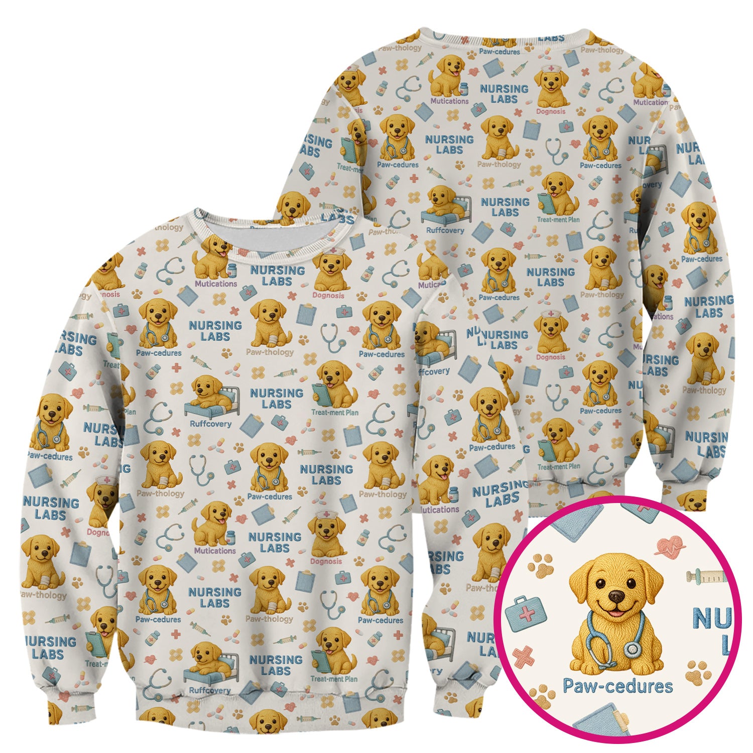 Labrador Nursing Scrub Top, Cute Dog Pattern Nurse Uniform,  Comfortable Scrubs For Nurses