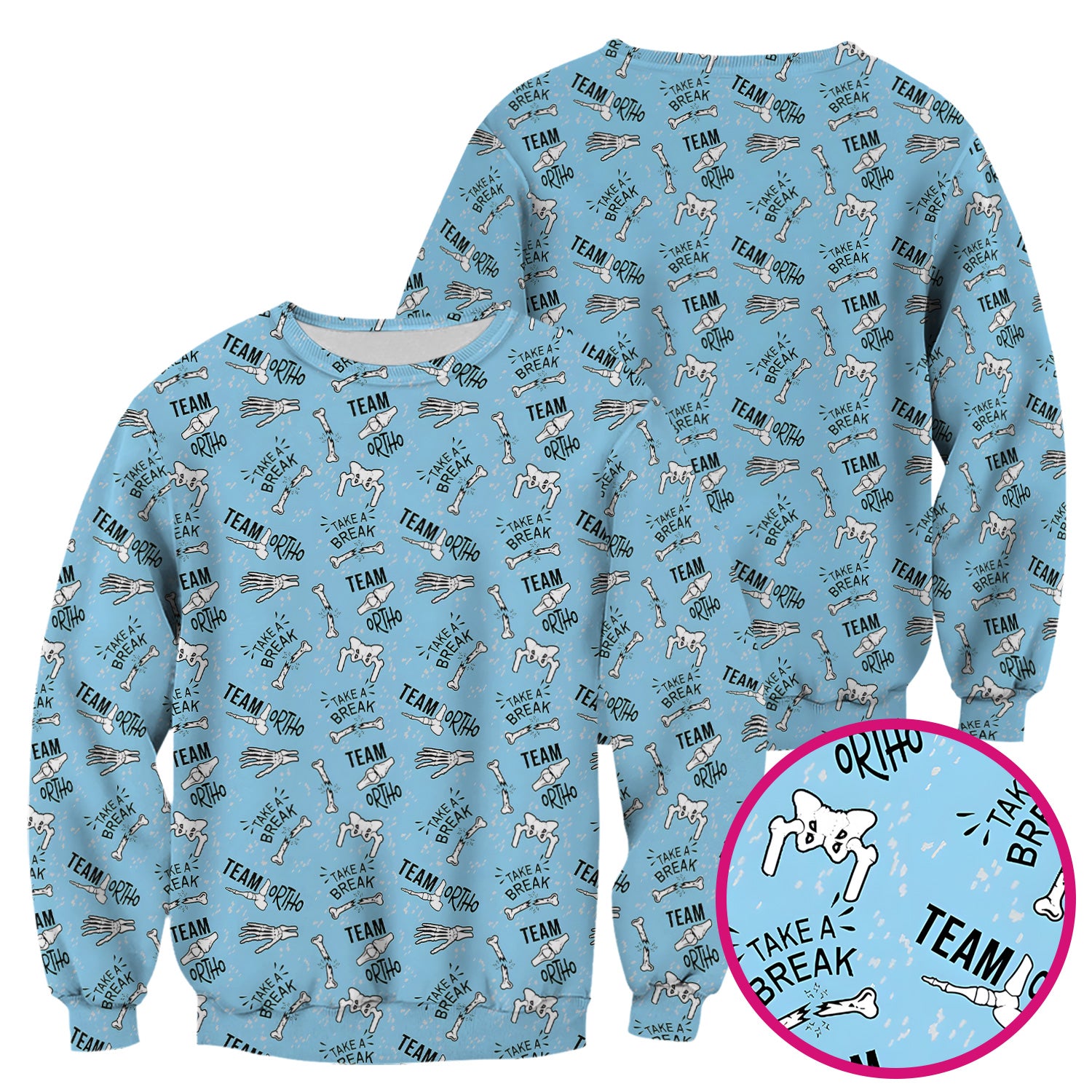 Team Ortho Bone Joint Print Scrub Top, Breathable Fabrics Nursing Uniform