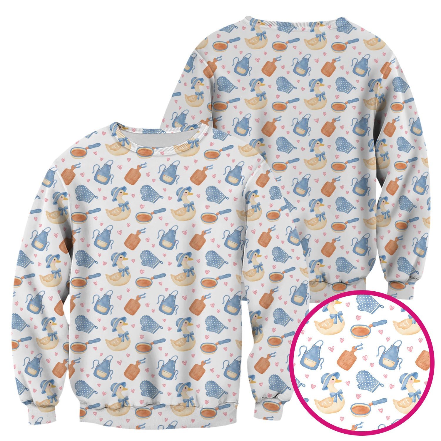 Duck Apron Kitchen Utensil Heart Pattern Scrub Top, Comfortable Scrubs for Nurses