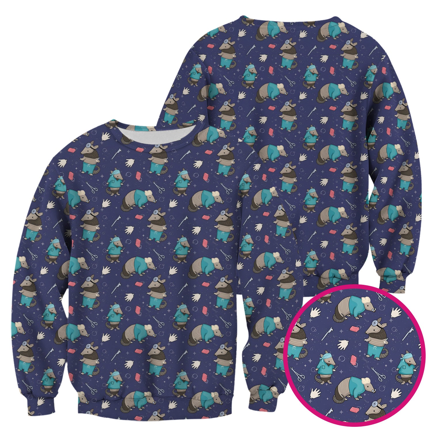Armadillo Doctor Medical Tools Pattern Scrub Top, Comfortable Scrubs for Nurses
