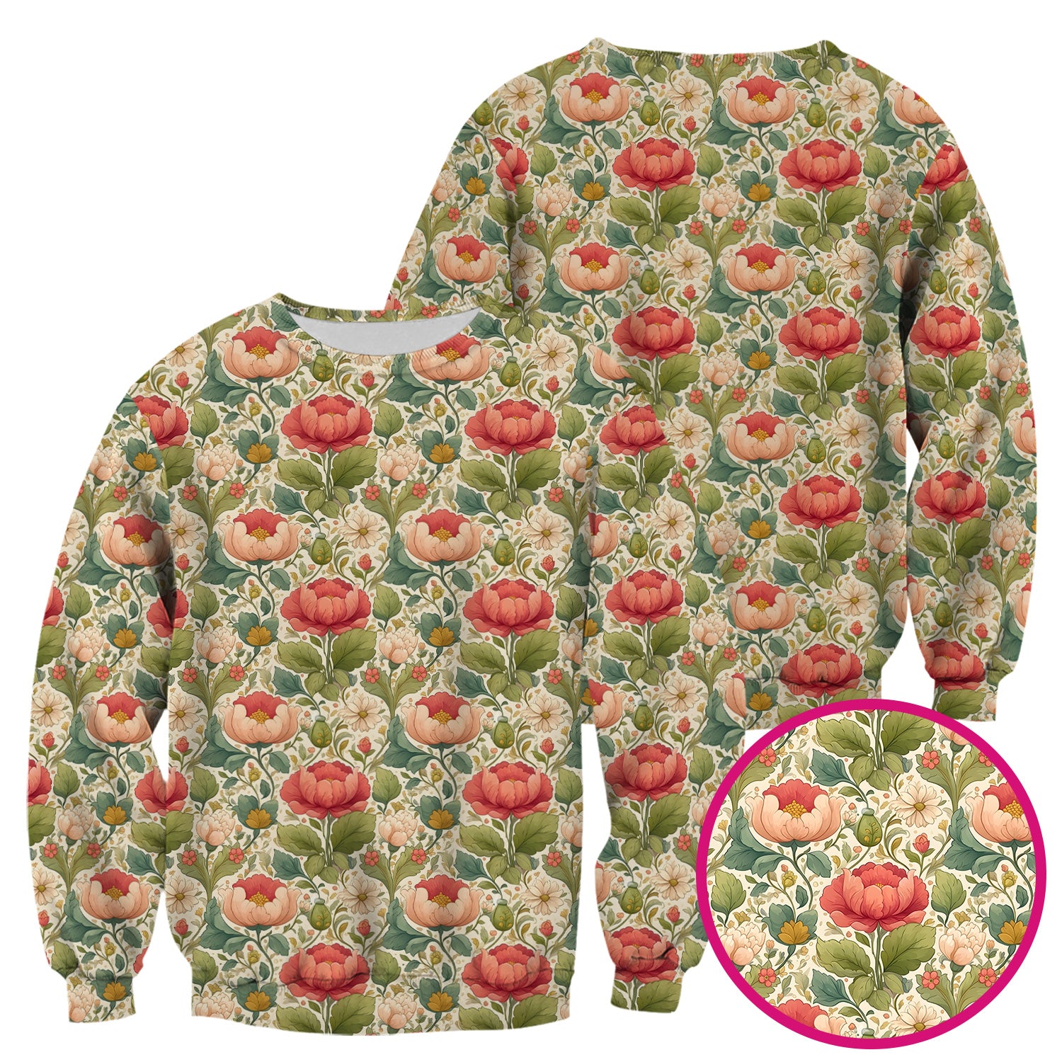 Vintage Botanical Peony Floral Pattern Scrub Top, Breathable Fabrics Nursing Uniform